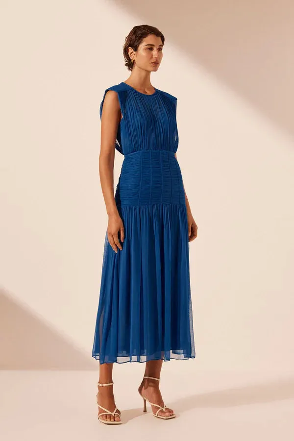 Shona Joy - Maya Ruched Sleeveless Midi Dress - Strong Blue