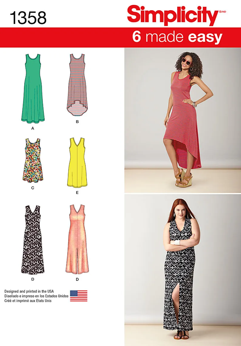 Simplicity Pattern S1358 Misses' Knit Dresses   Neckline Variations