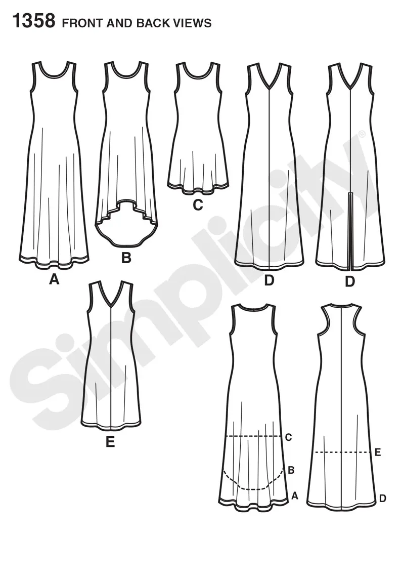 Simplicity Pattern S1358 Misses' Knit Dresses   Neckline Variations