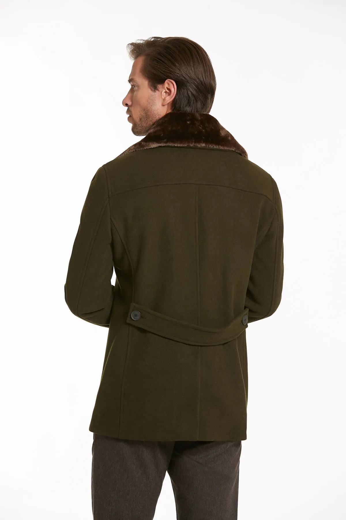 Slim Fit Cachet Double Breasted Wool Blend Light Gray Coat, Khaki