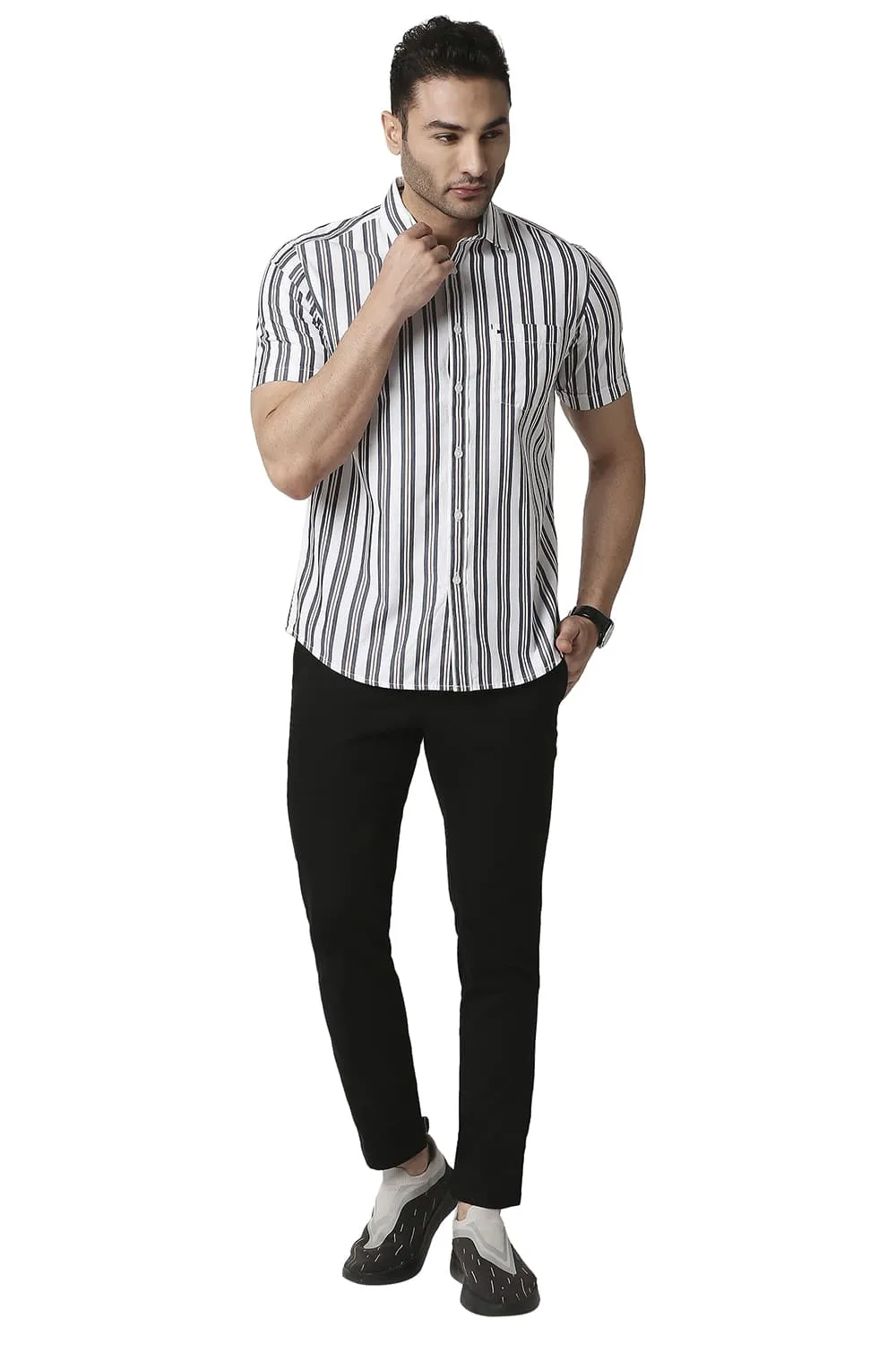 Slim Fit Cotton Stripe Halfsleeves Shirt