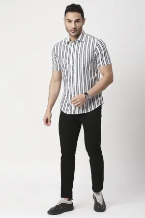 Slim Fit Cotton Stripe Halfsleeves Shirt