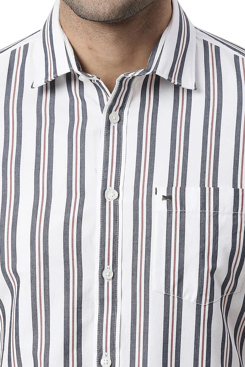 Slim Fit Cotton Stripe Halfsleeves Shirt