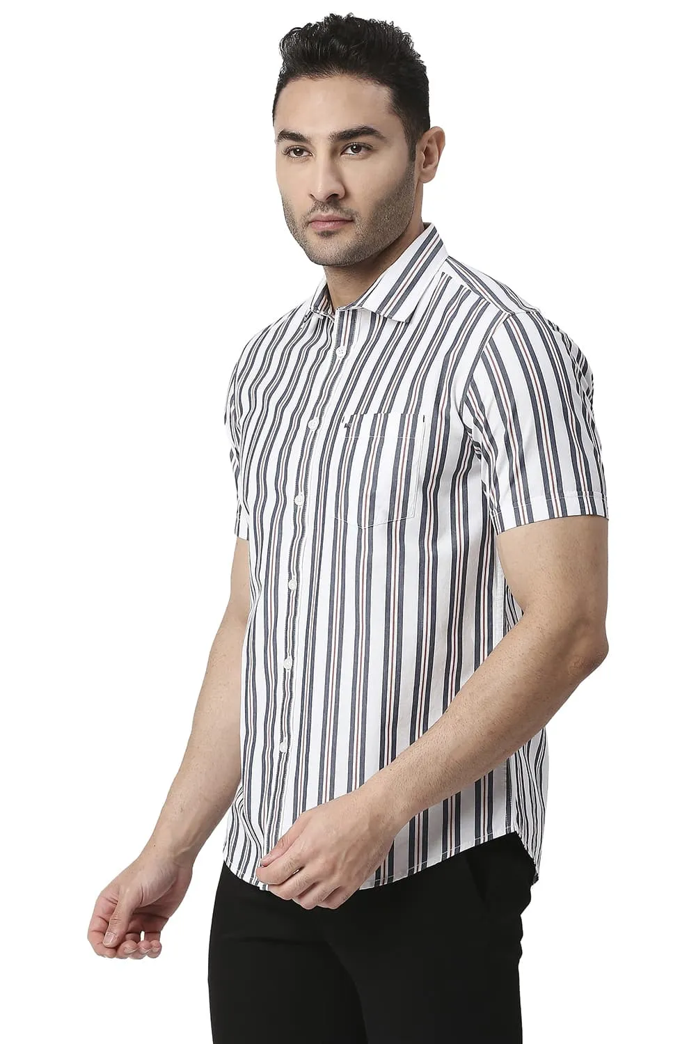 Slim Fit Cotton Stripe Halfsleeves Shirt