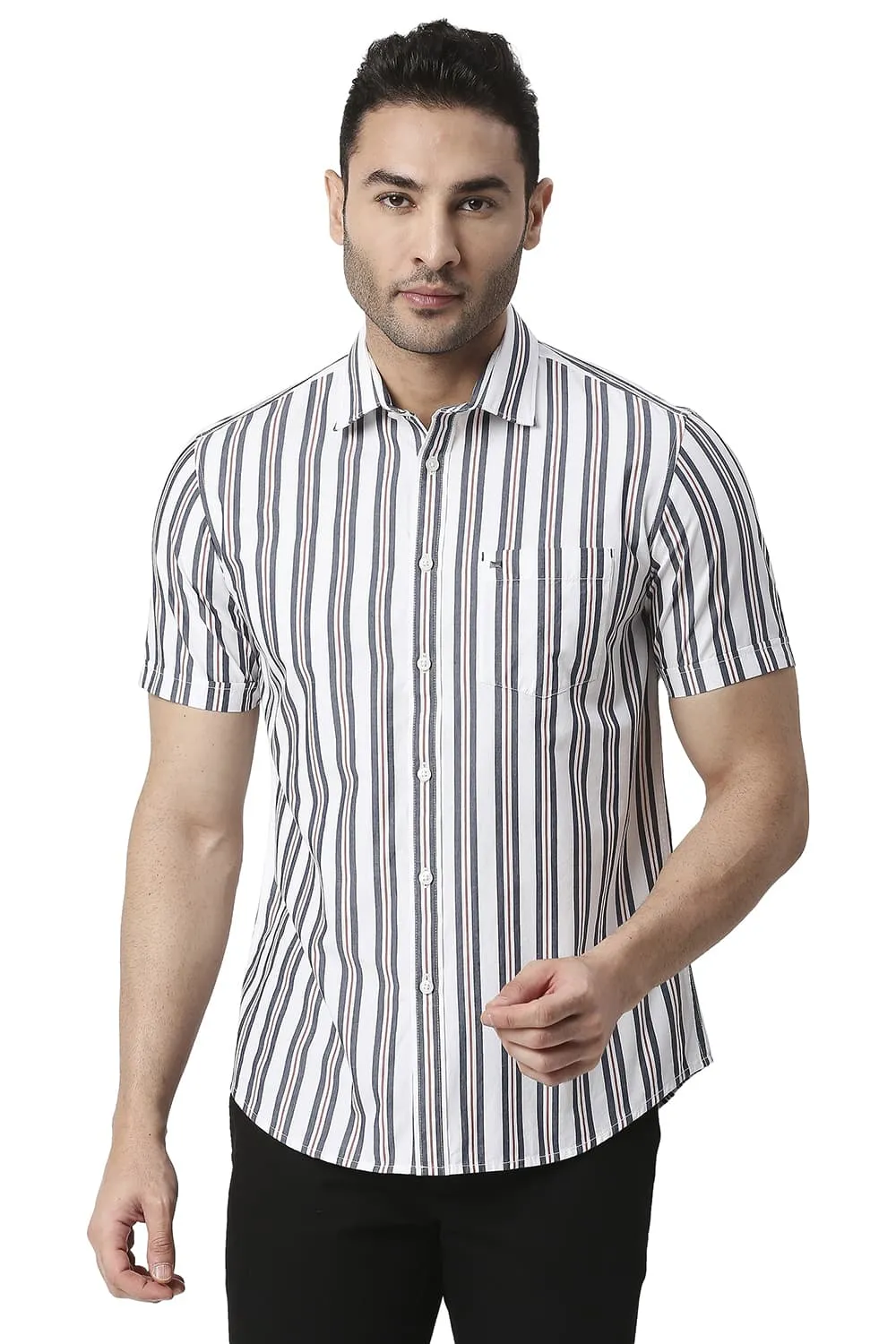 Slim Fit Cotton Stripe Halfsleeves Shirt