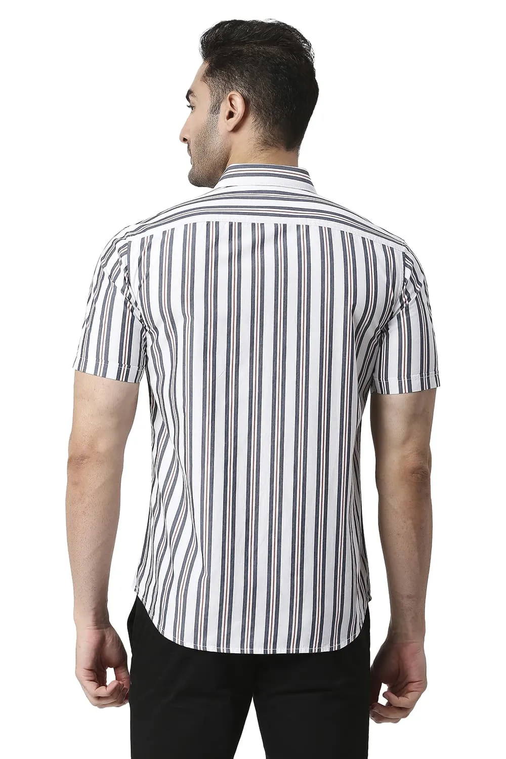 Slim Fit Cotton Stripe Halfsleeves Shirt