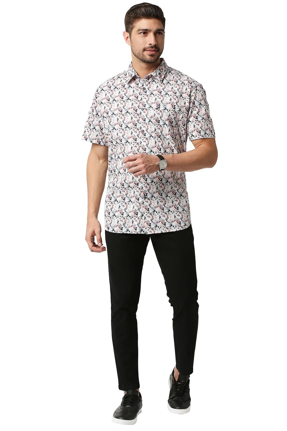 Slim Fit Digital Poplin Printed Halfsleeves Shirt