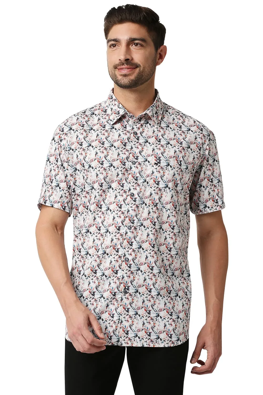 Slim Fit Digital Poplin Printed Halfsleeves Shirt