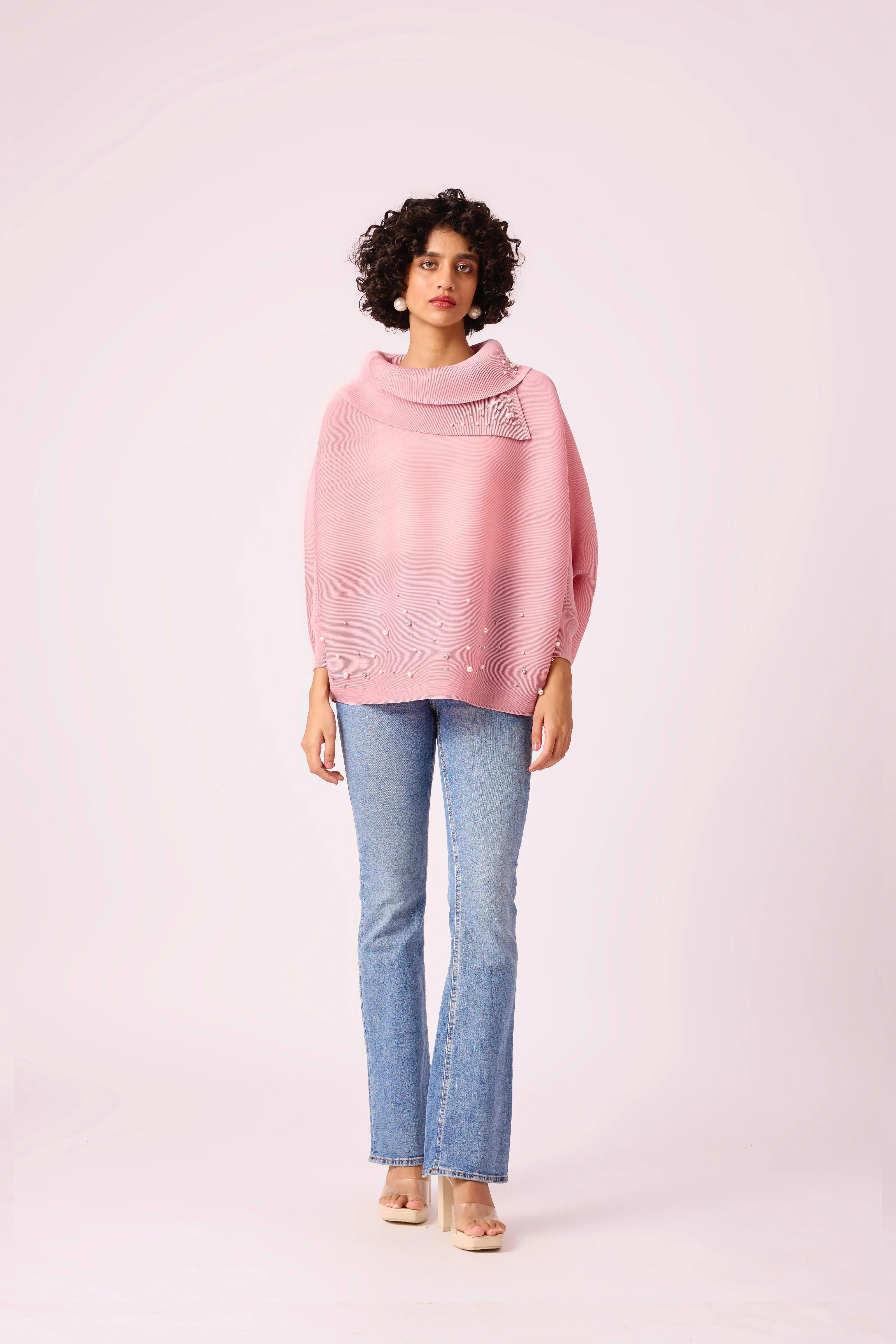 Sloane Pearled Batwing Top - Light Pink