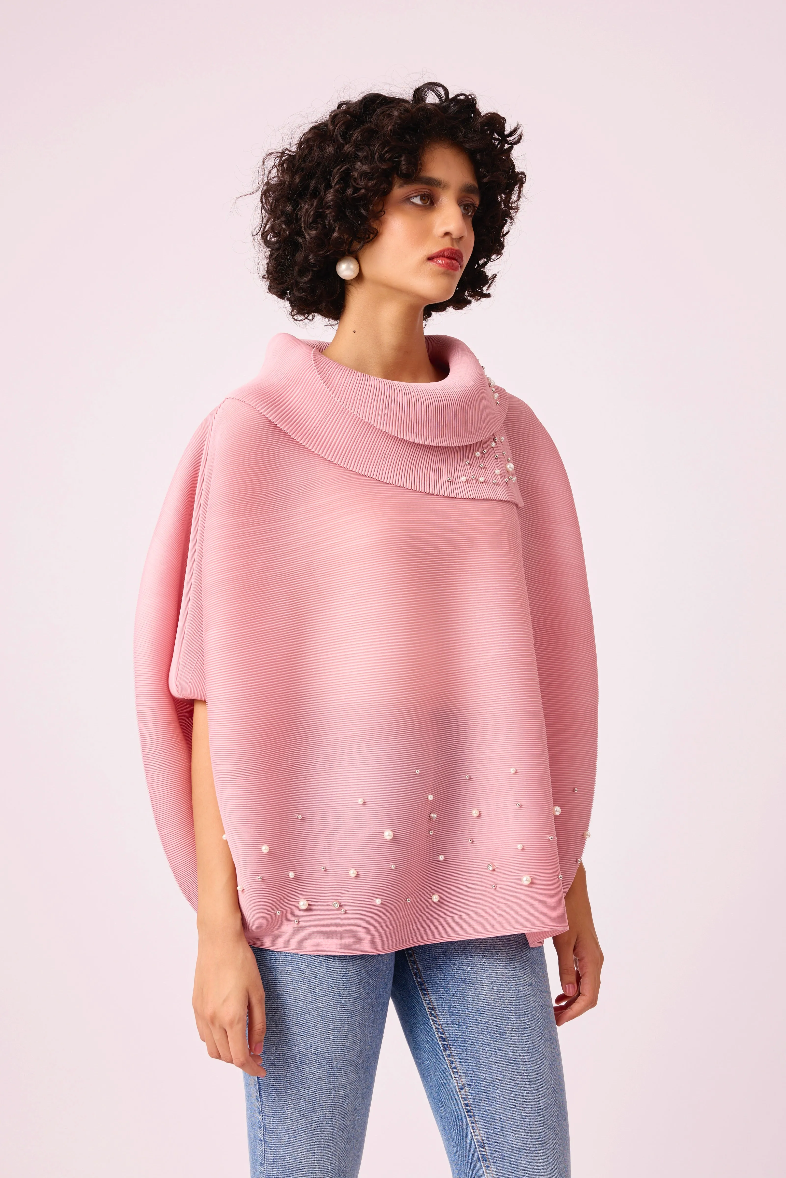 Sloane Pearled Batwing Top - Light Pink