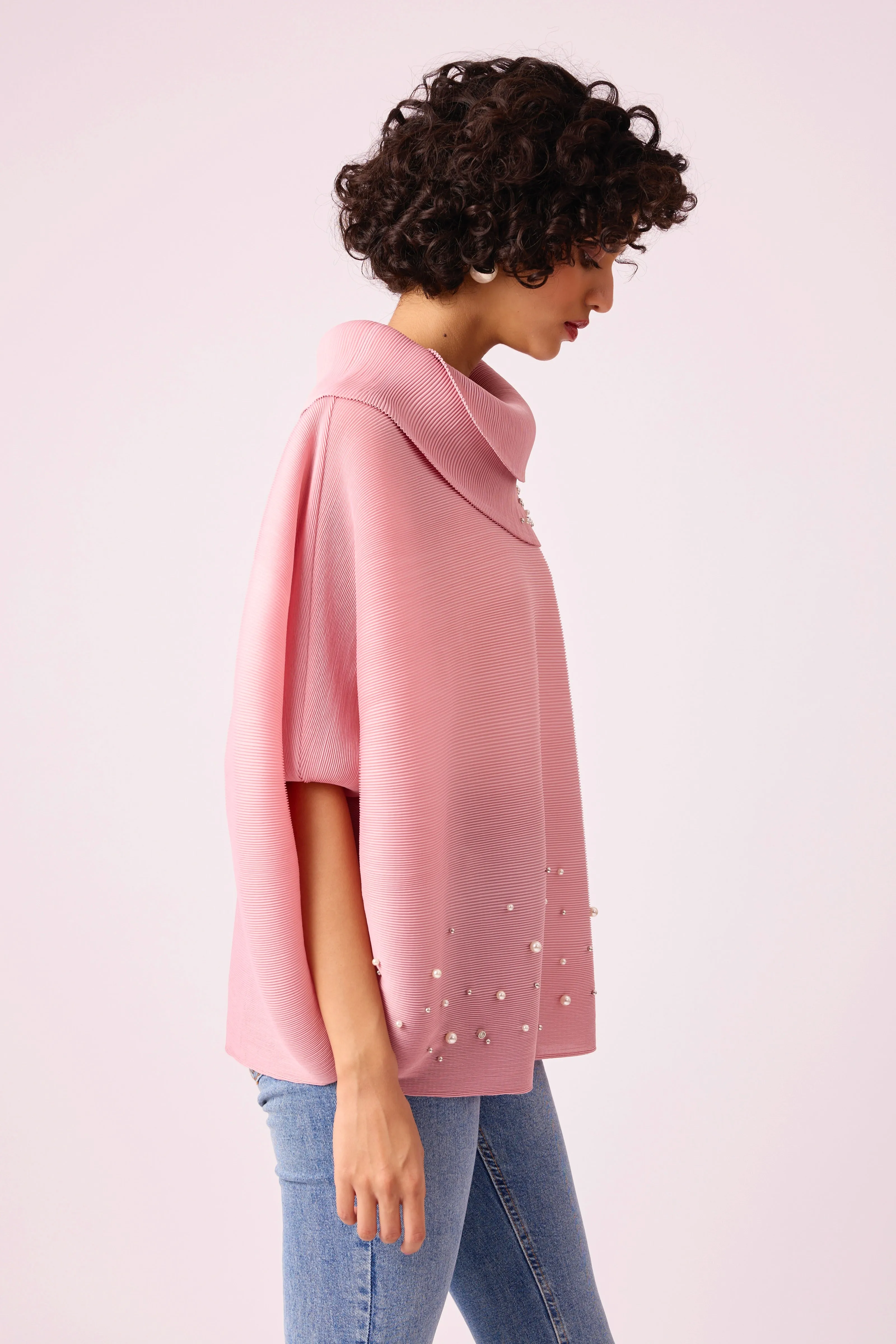 Sloane Pearled Batwing Top - Light Pink