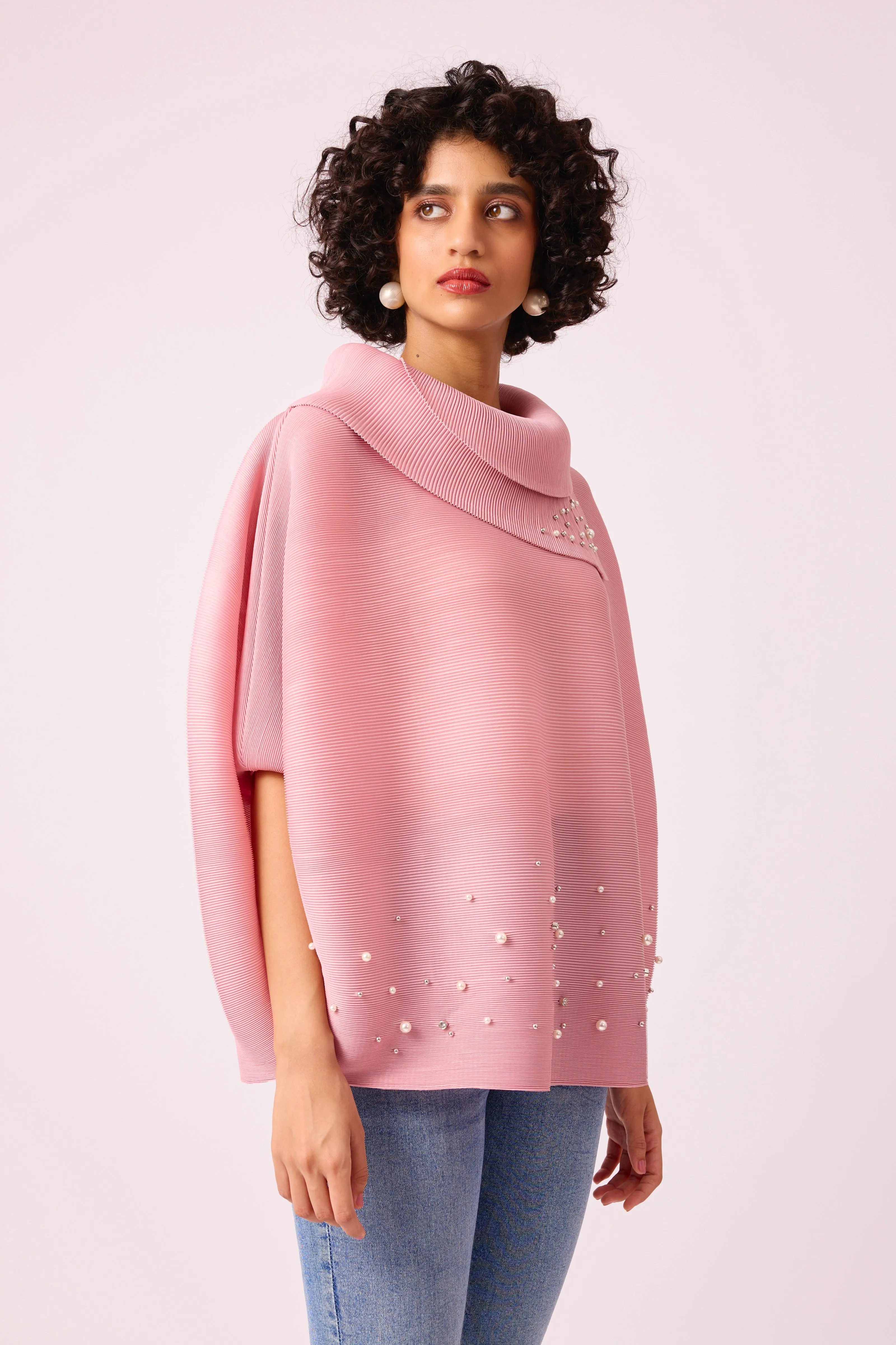 Sloane Pearled Batwing Top - Light Pink