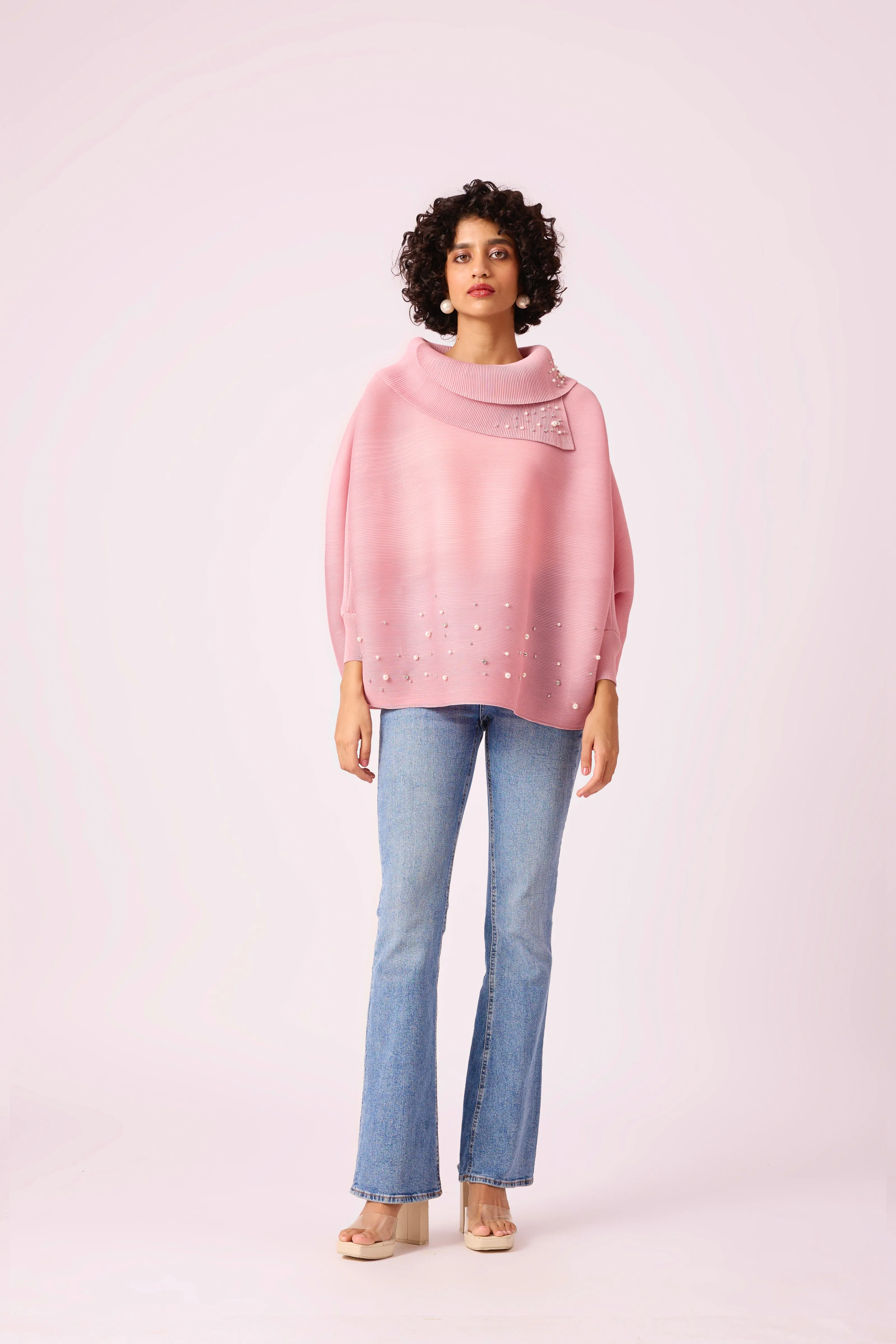 Sloane Pearled Batwing Top - Light Pink