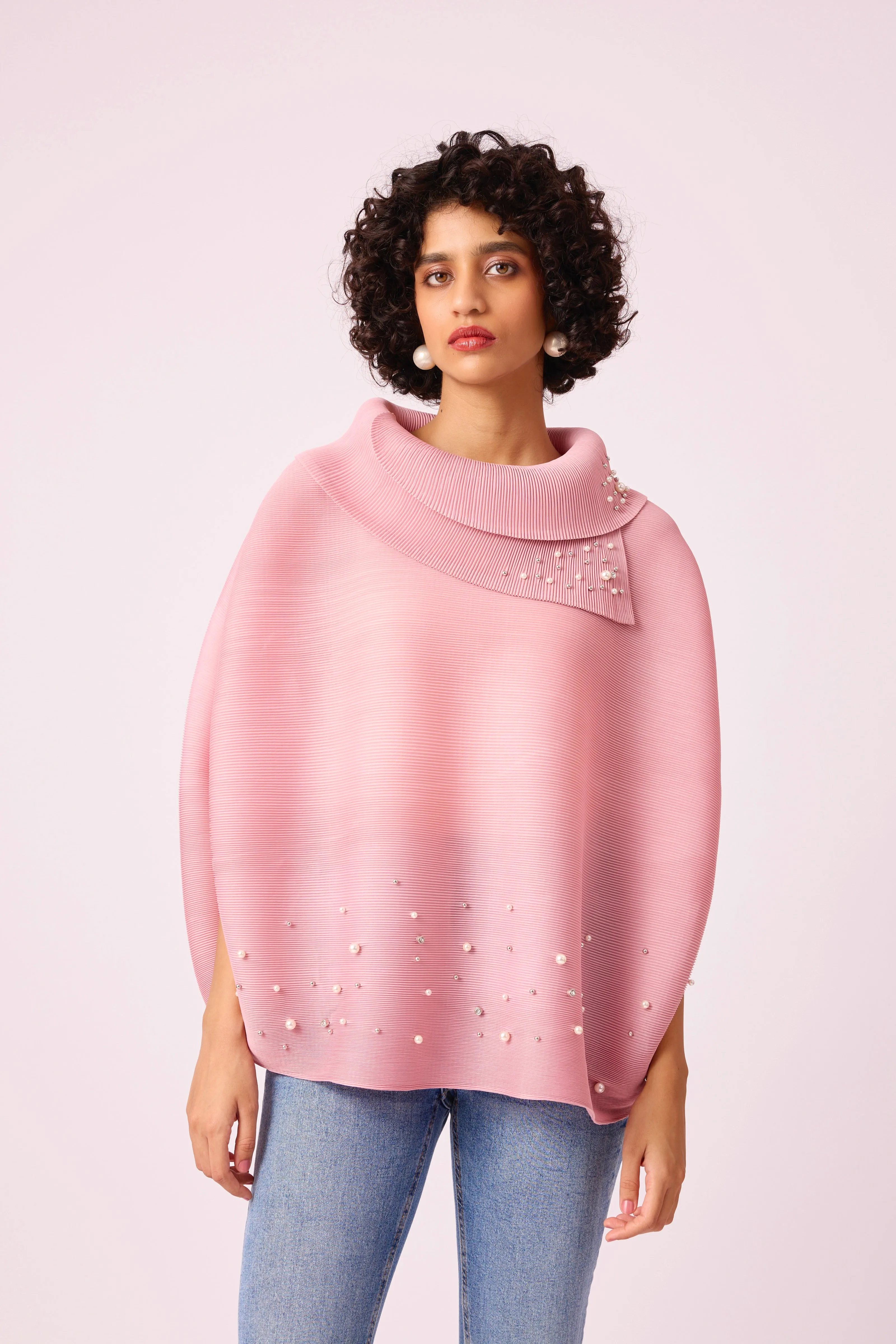 Sloane Pearled Batwing Top - Light Pink