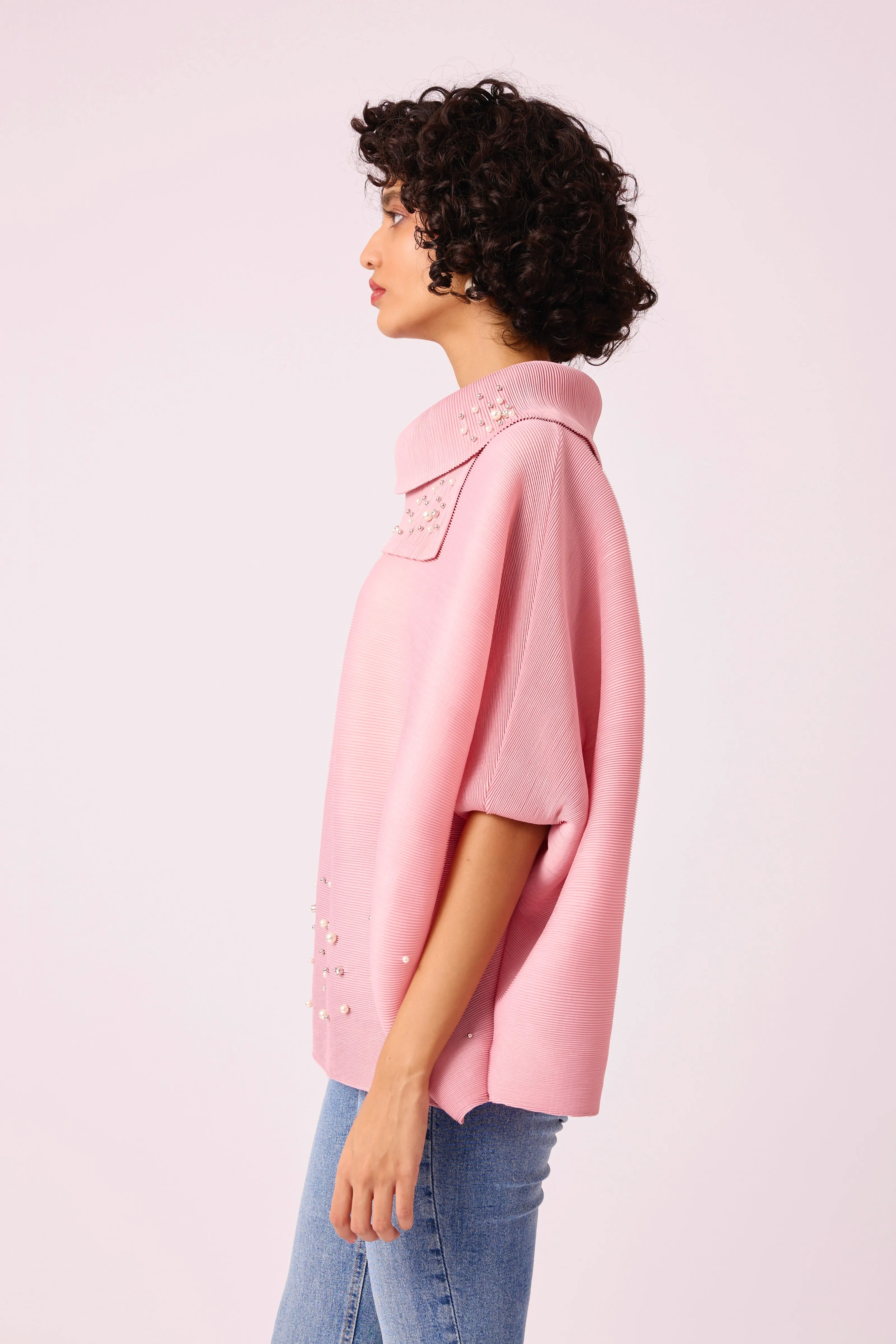 Sloane Pearled Batwing Top - Light Pink