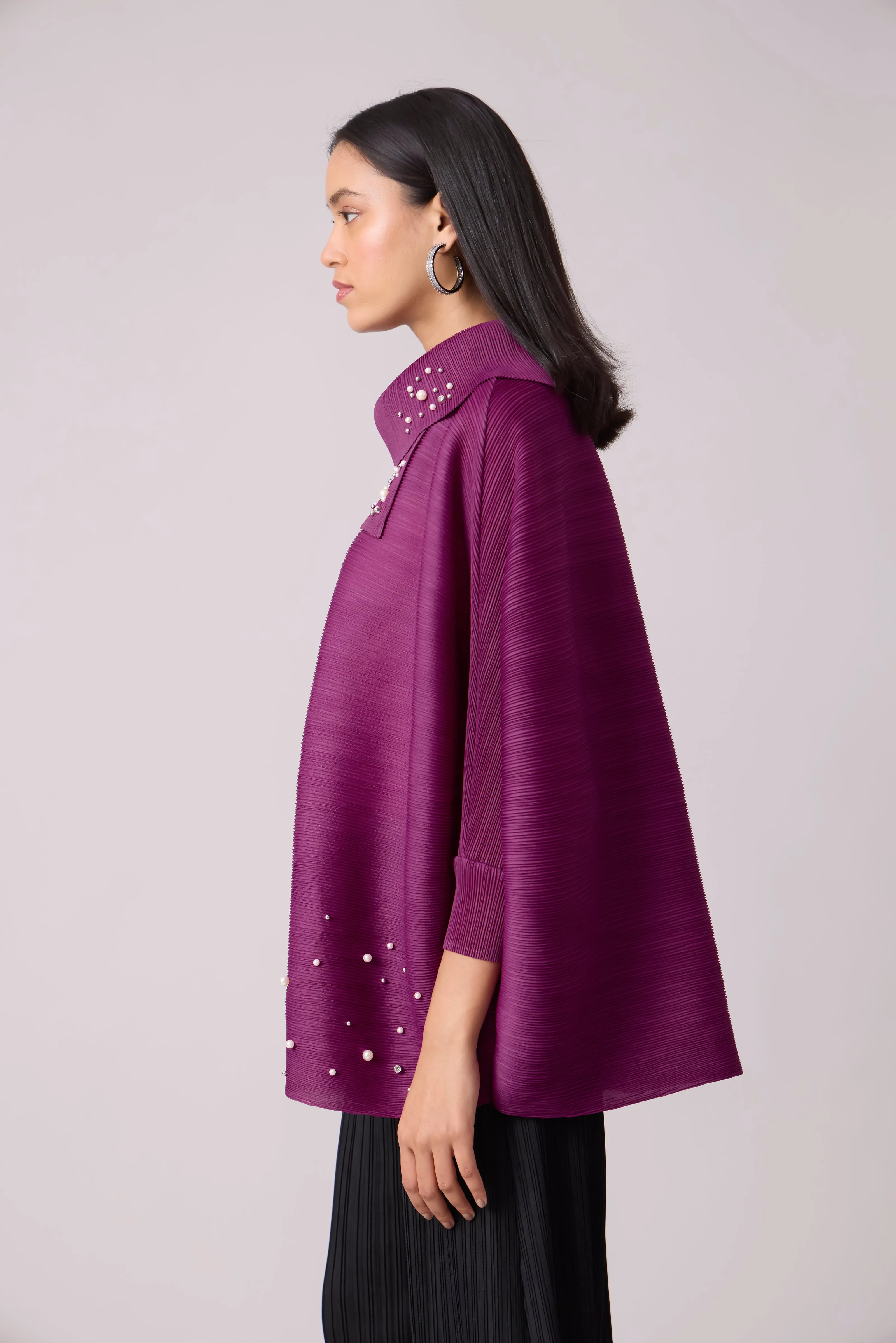 Sloane Pearled Batwing Top - Magenta