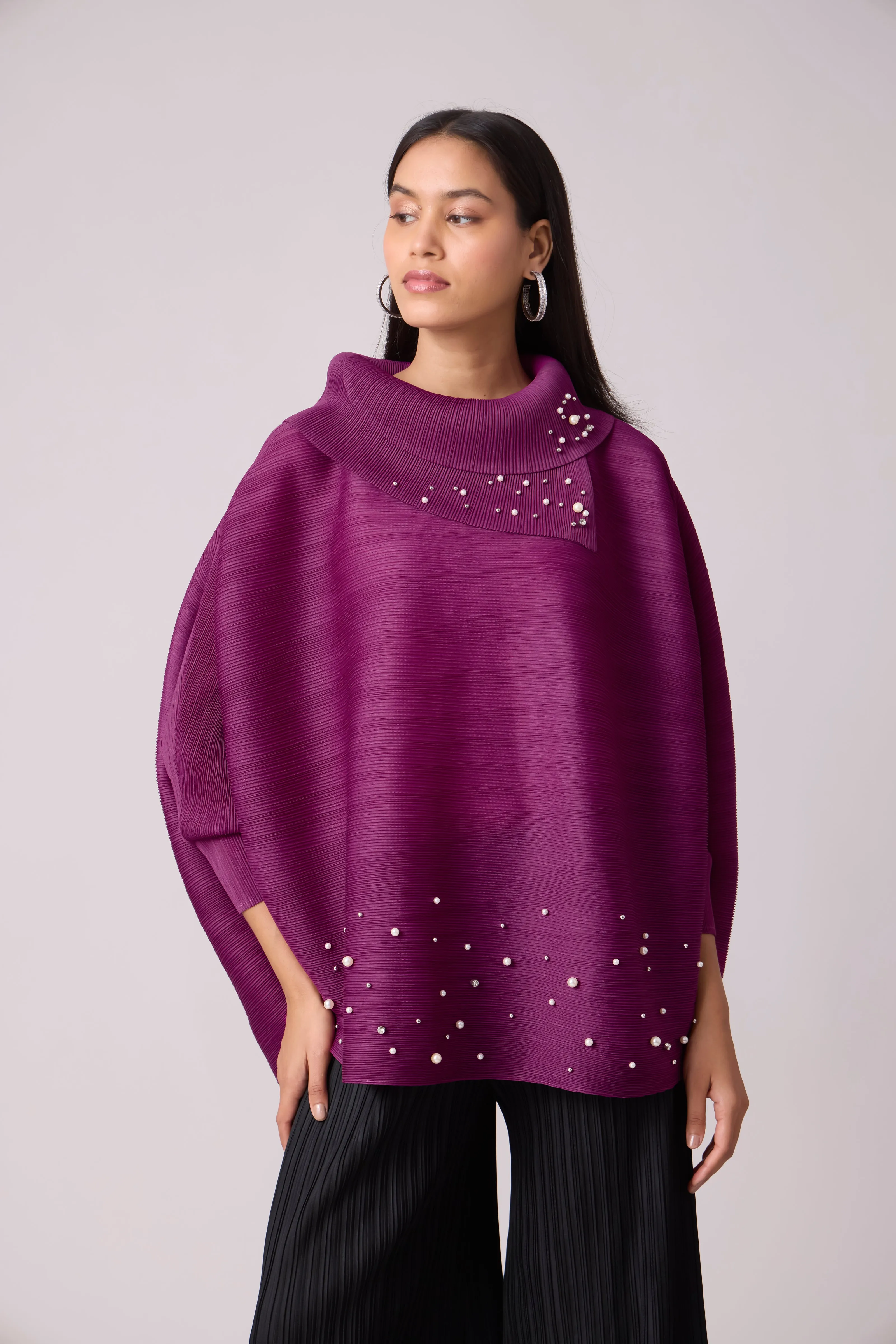 Sloane Pearled Batwing Top - Magenta