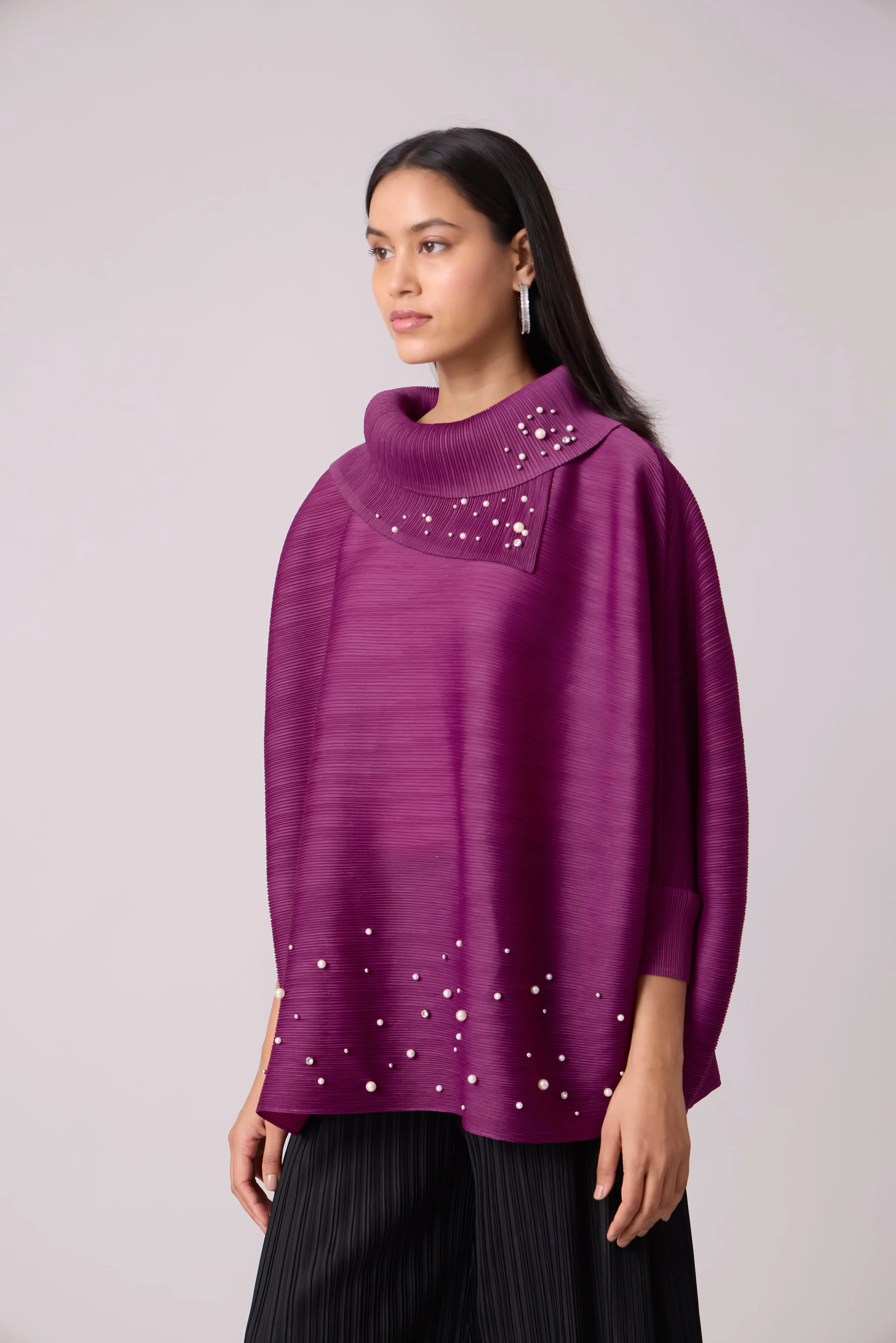 Sloane Pearled Batwing Top - Magenta