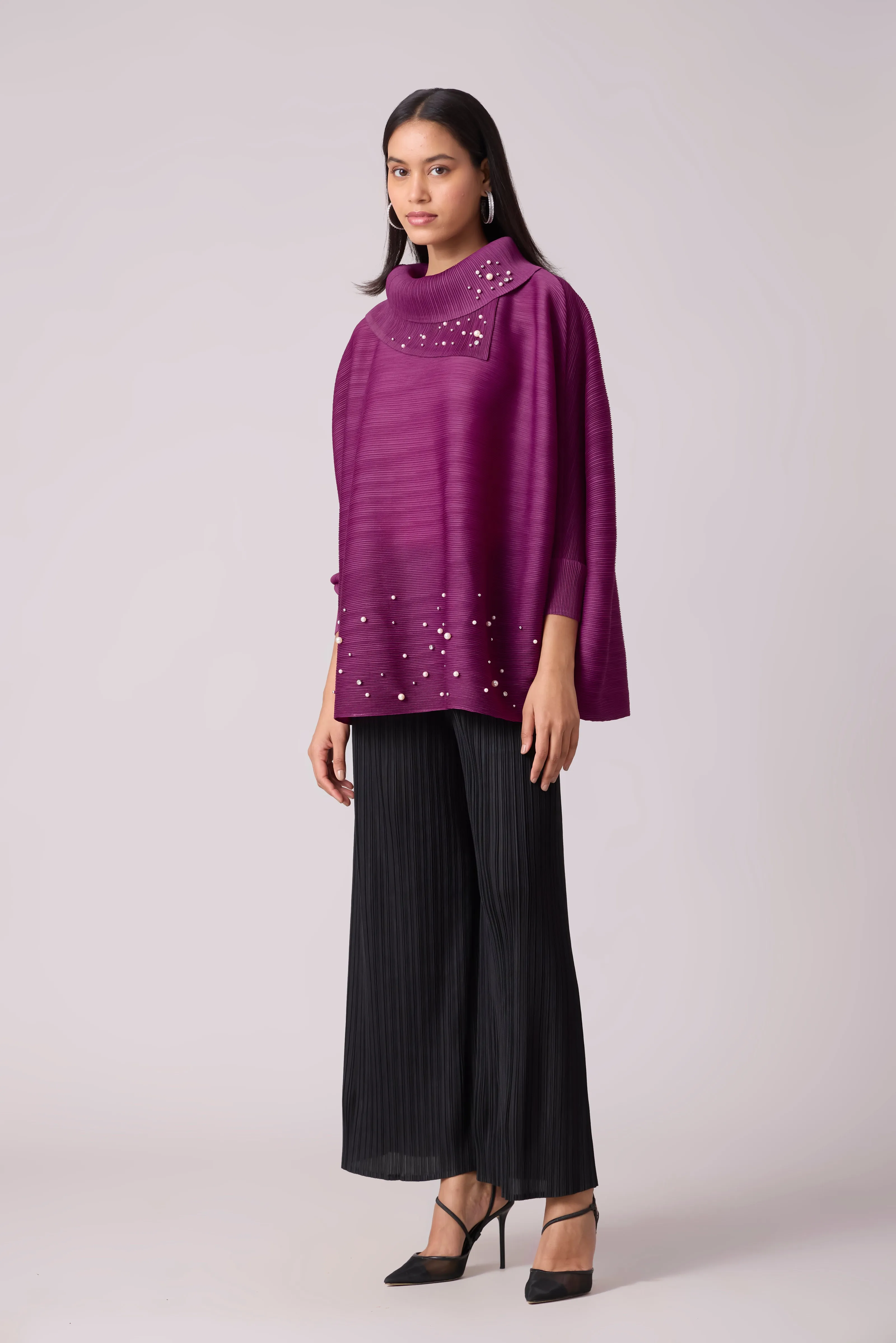 Sloane Pearled Batwing Top - Magenta