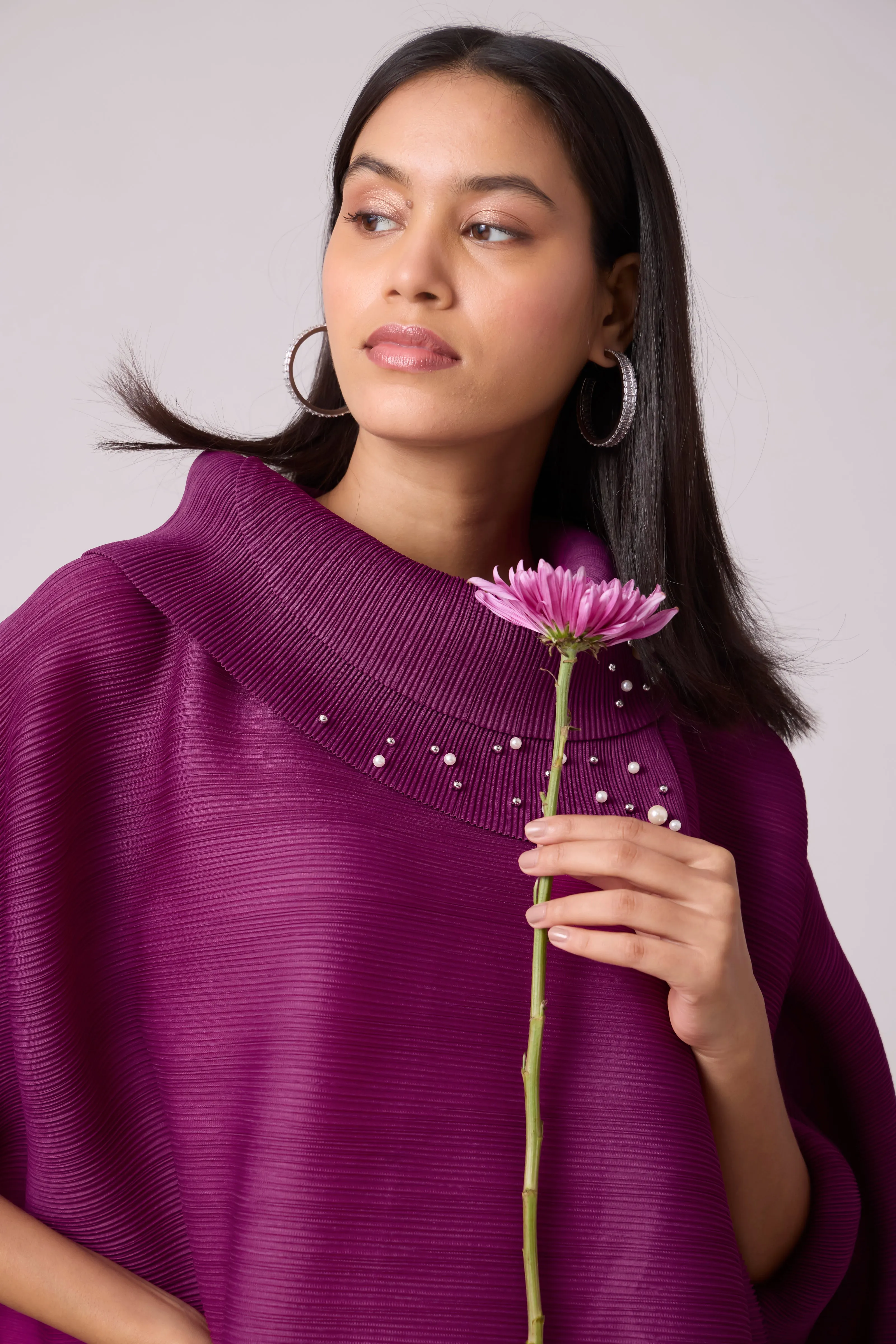 Sloane Pearled Batwing Top - Magenta