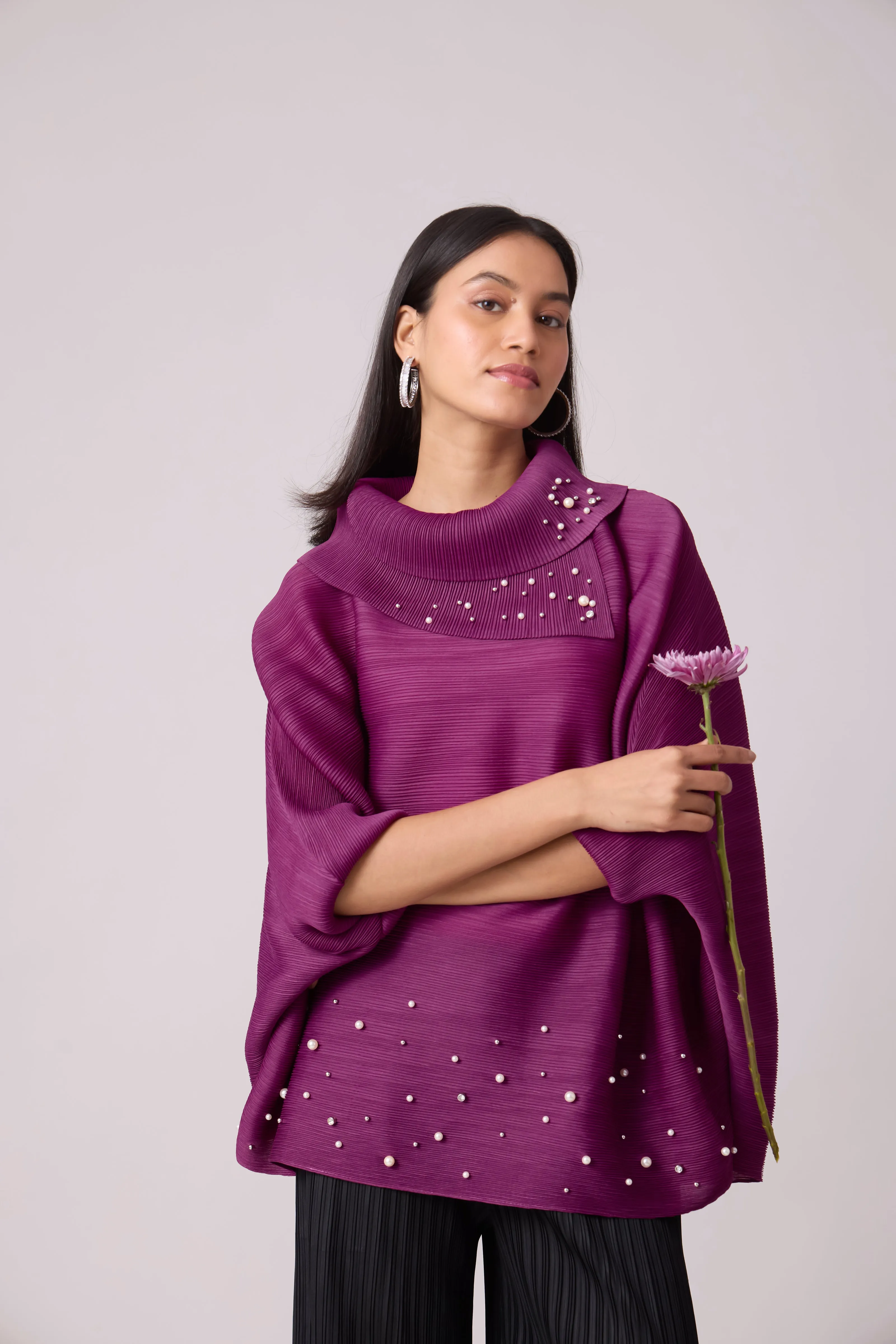 Sloane Pearled Batwing Top - Magenta