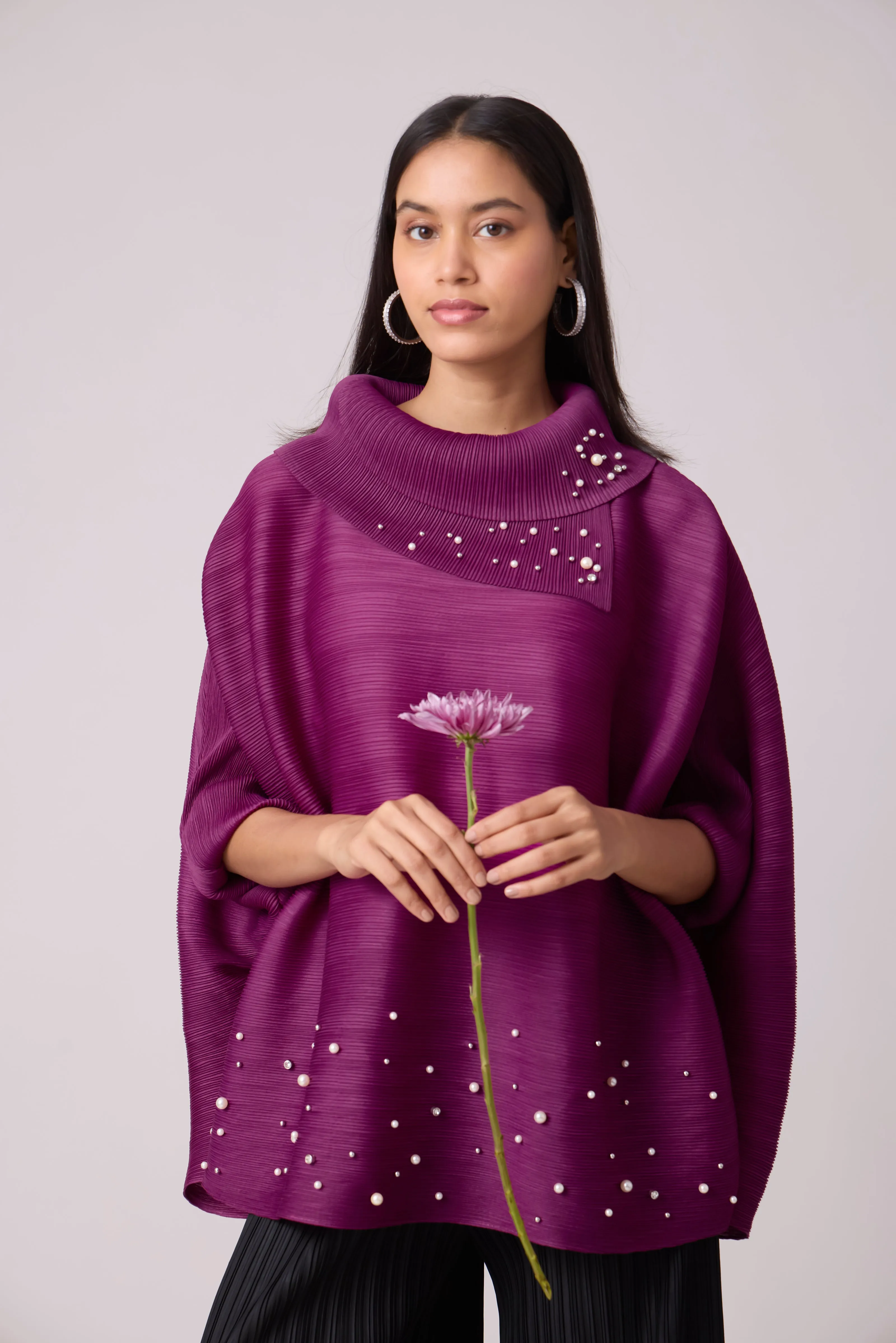 Sloane Pearled Batwing Top - Magenta