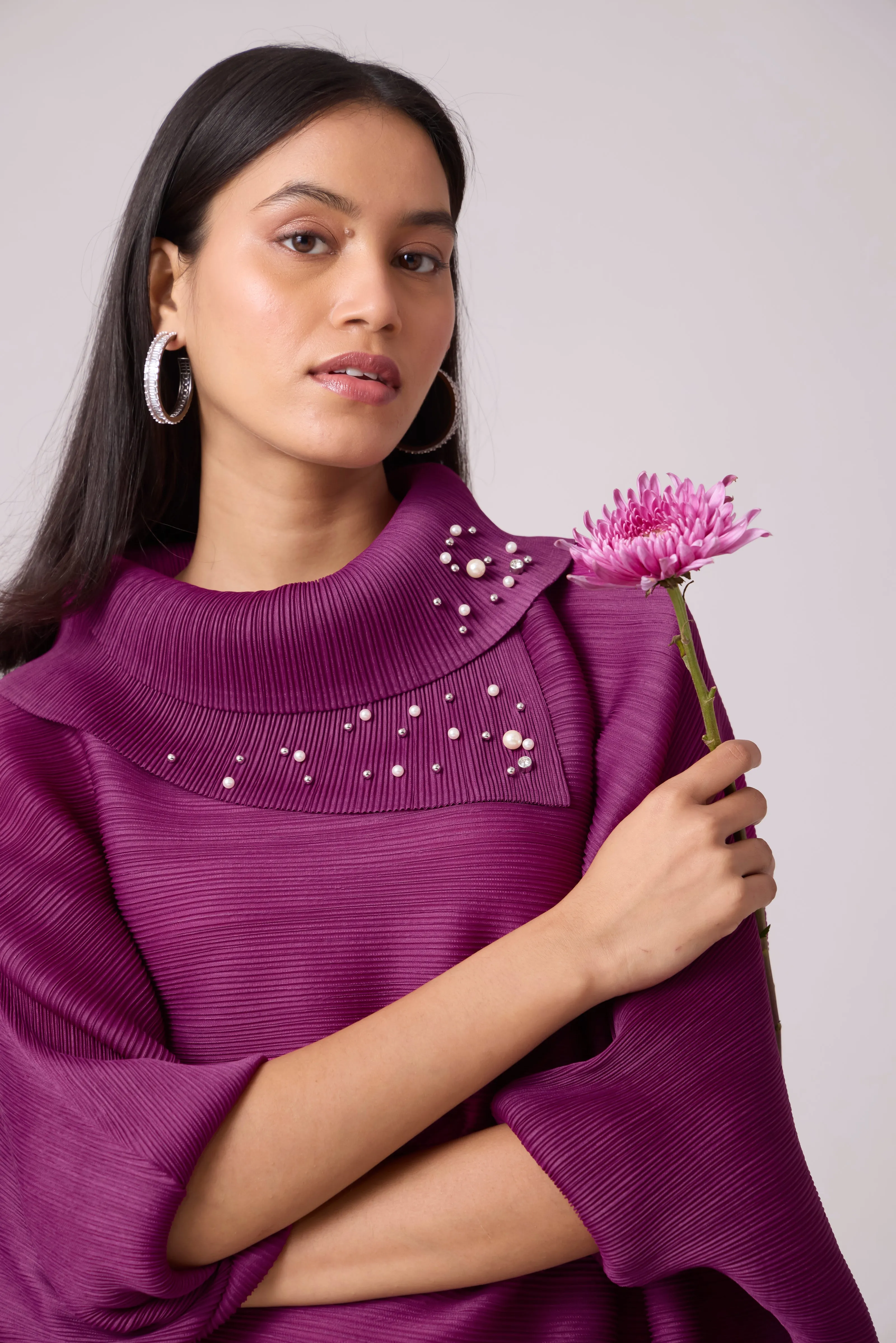 Sloane Pearled Batwing Top - Magenta