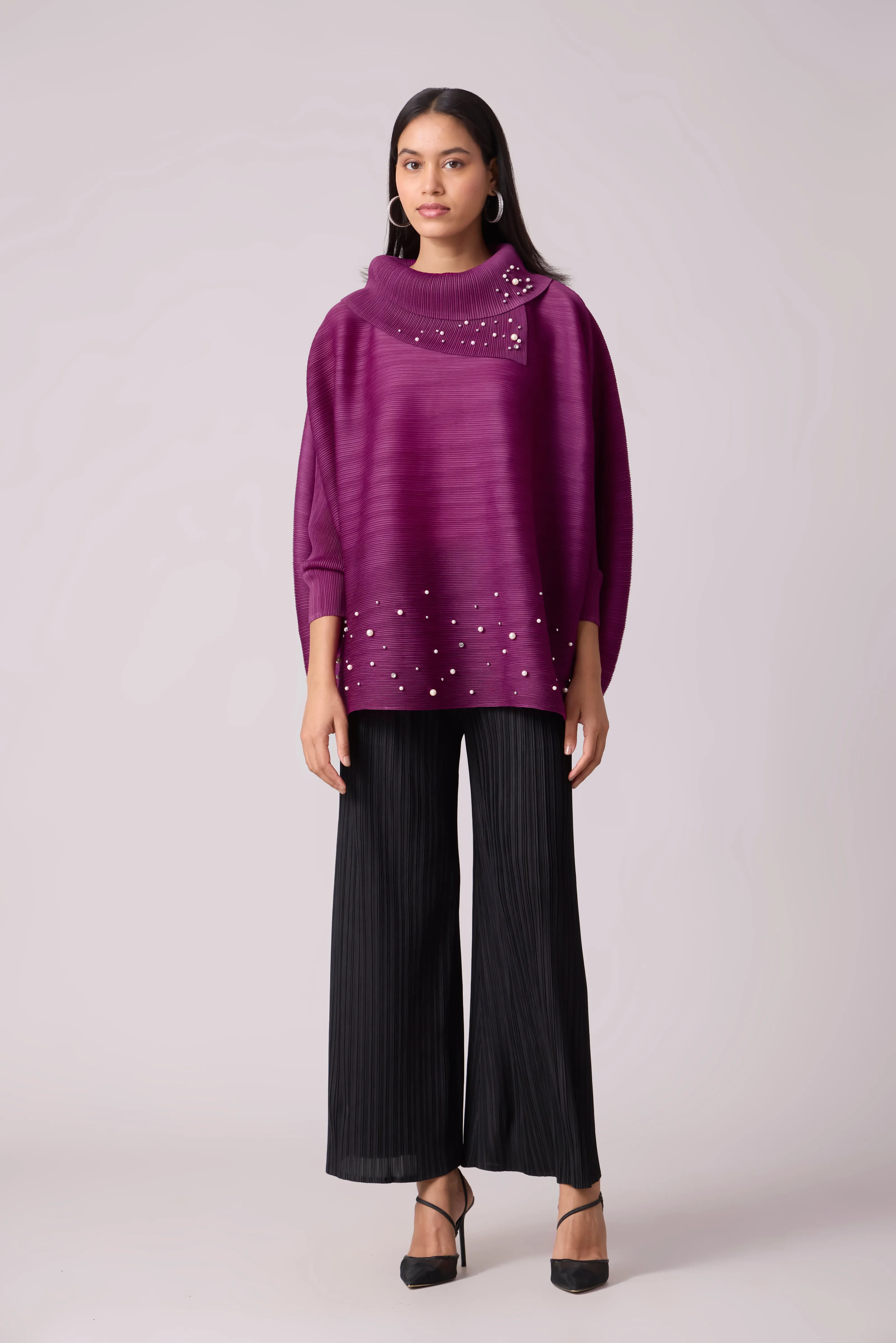 Sloane Pearled Batwing Top - Magenta