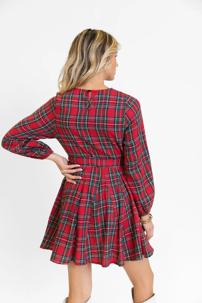 Snowball Effect Red Plaid Tie Belt Mini Dress