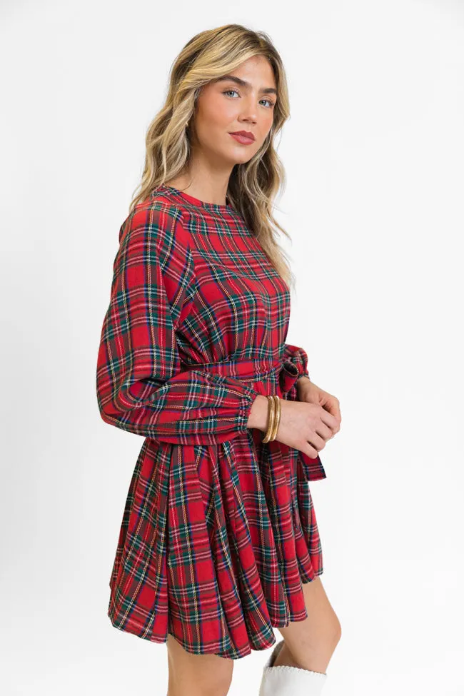 Snowball Effect Red Plaid Tie Belt Mini Dress