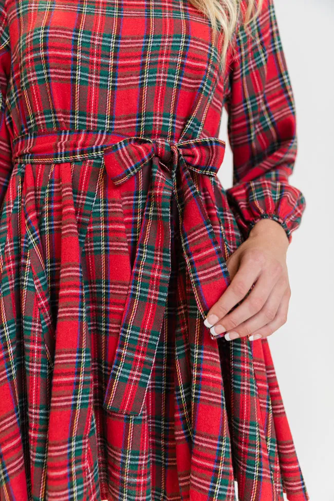 Snowball Effect Red Plaid Tie Belt Mini Dress