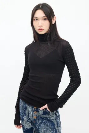 Soleil Black Mesh Layered Turtleneck Top