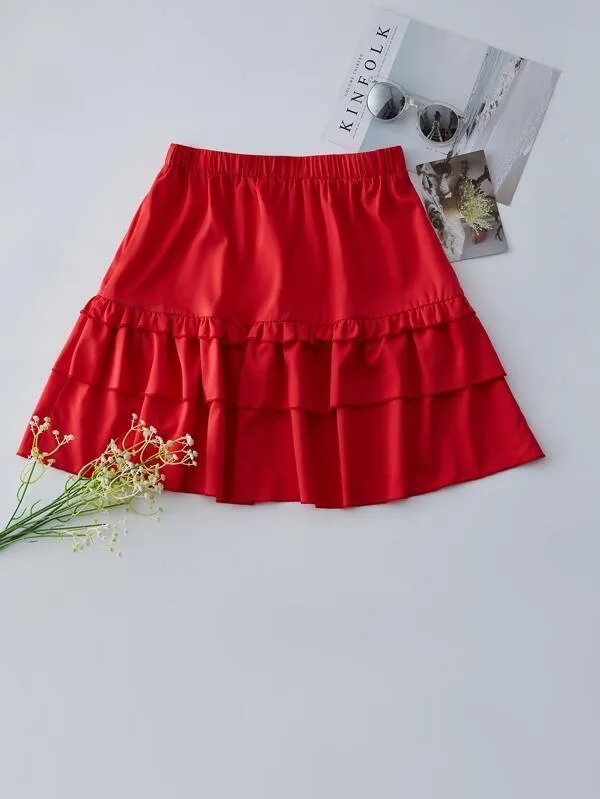 Solid Layered Ruffle Skirt