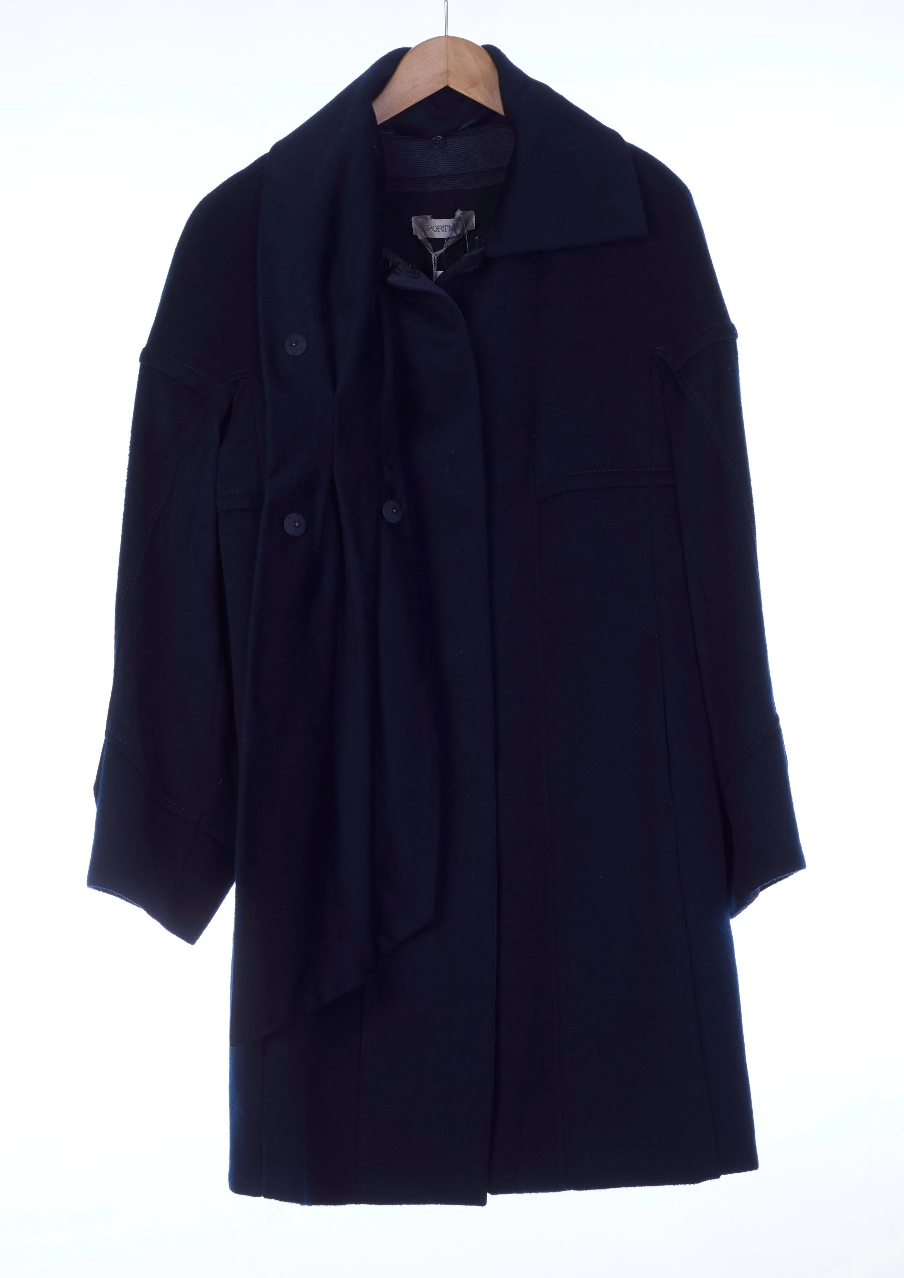 Sportsmax Wool Navy Long Sleeved Coat UK Size 16.