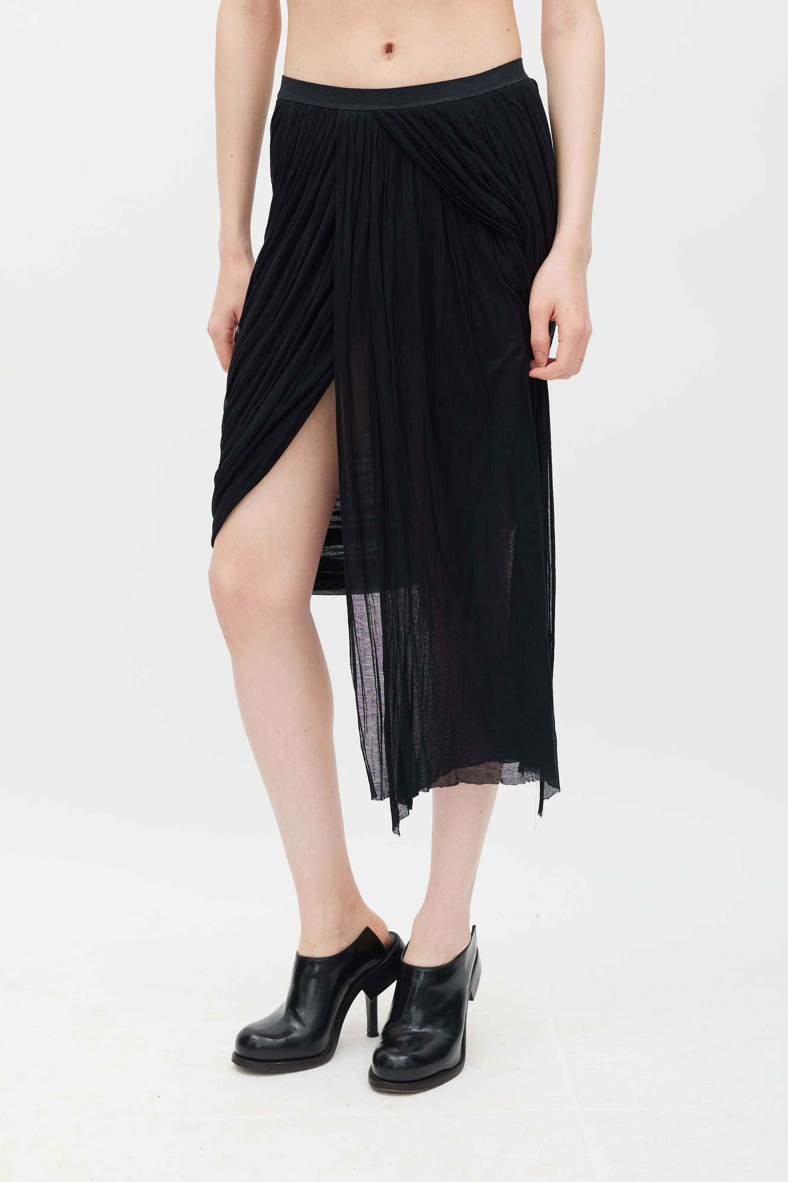 SS 2012 Naska Black Pleated Overlay Skirt