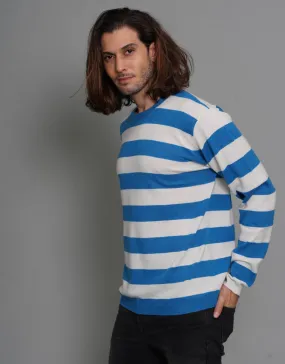 Stripey Men's Round Neck Pullover in Peacock