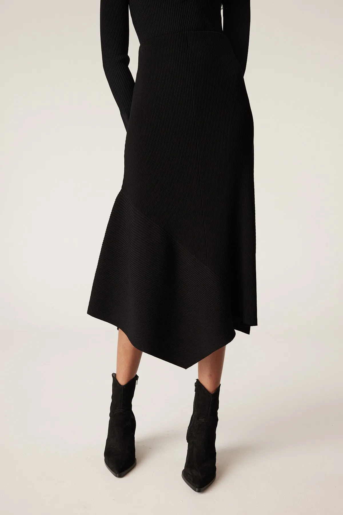 Sylvie Crepe Rib Skirt - Black