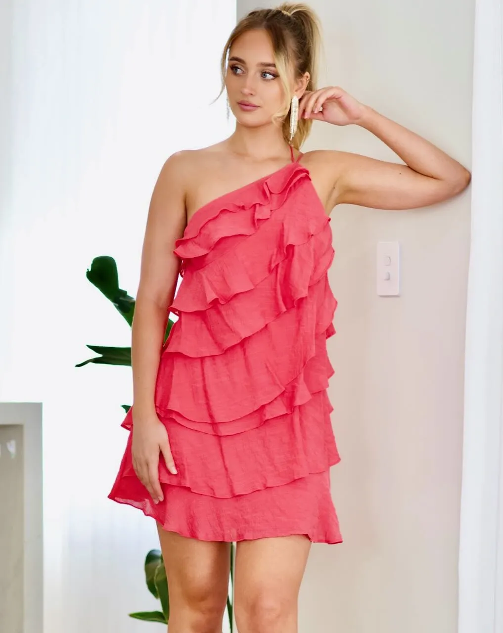 Tara Ruffle Mini Dress - Watermelon