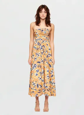 Tate Strapless Midi Dress - Golden Poppy Multi