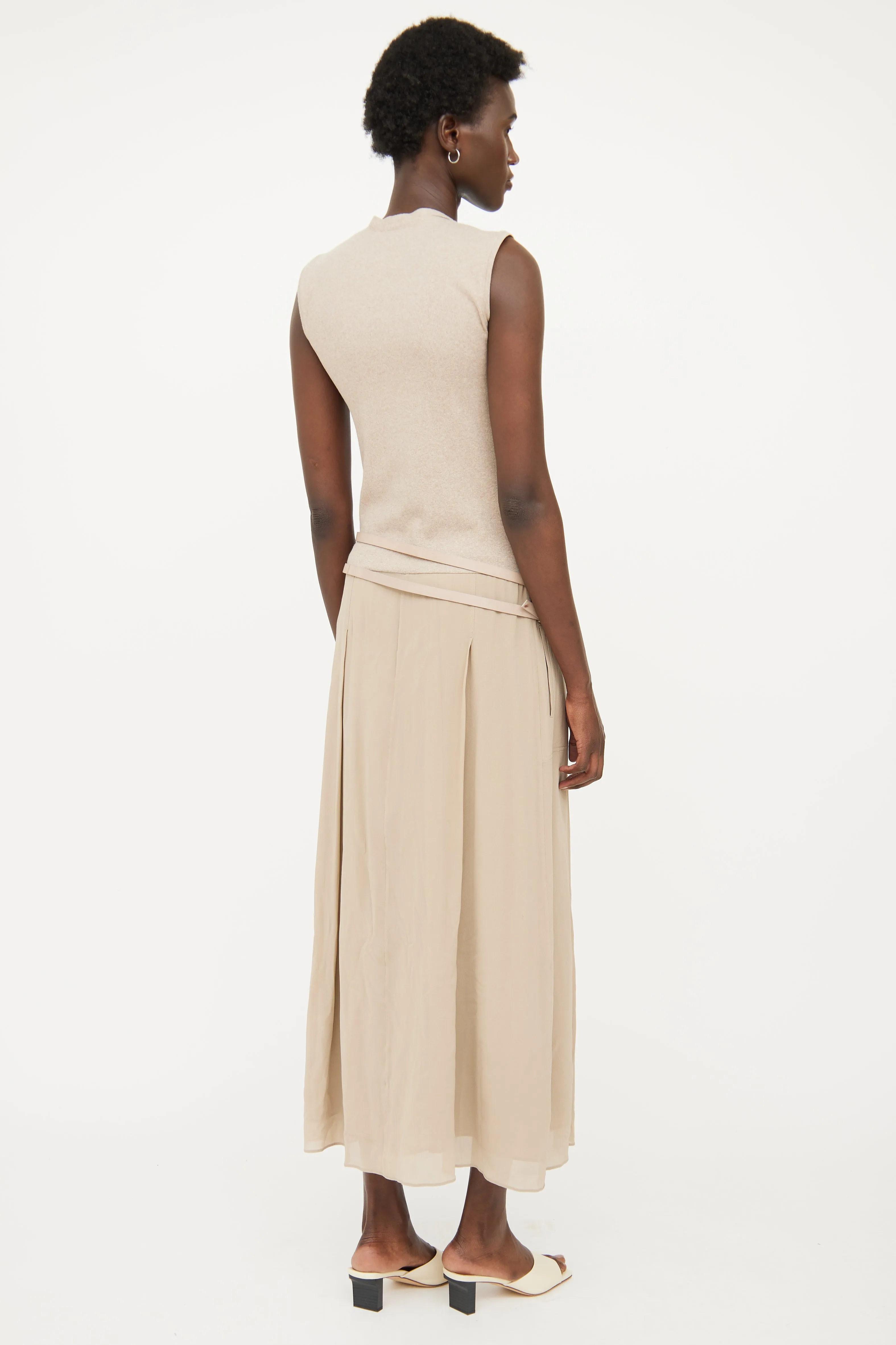 Taupe Silk Blend Maxi Dress