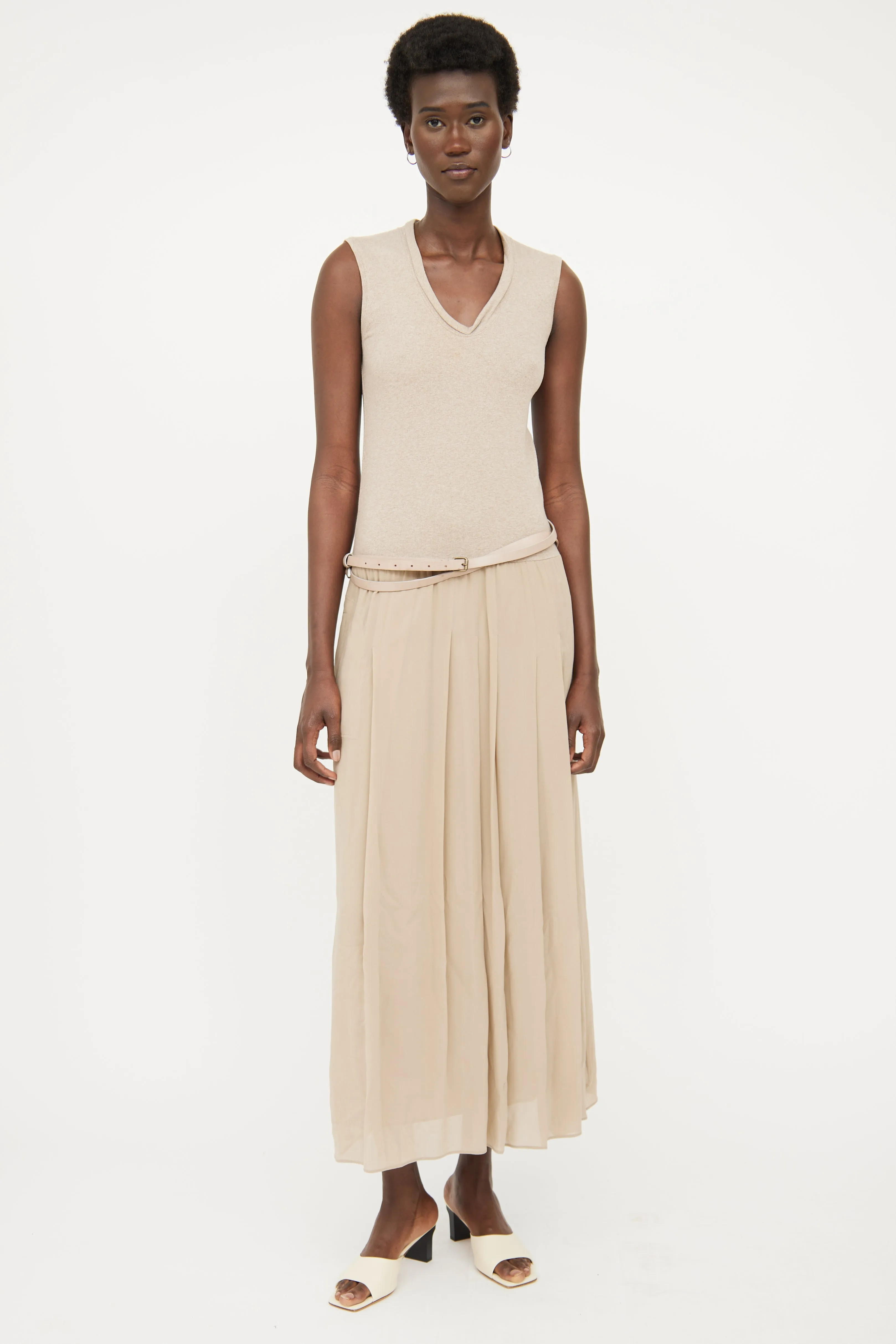 Taupe Silk Blend Maxi Dress