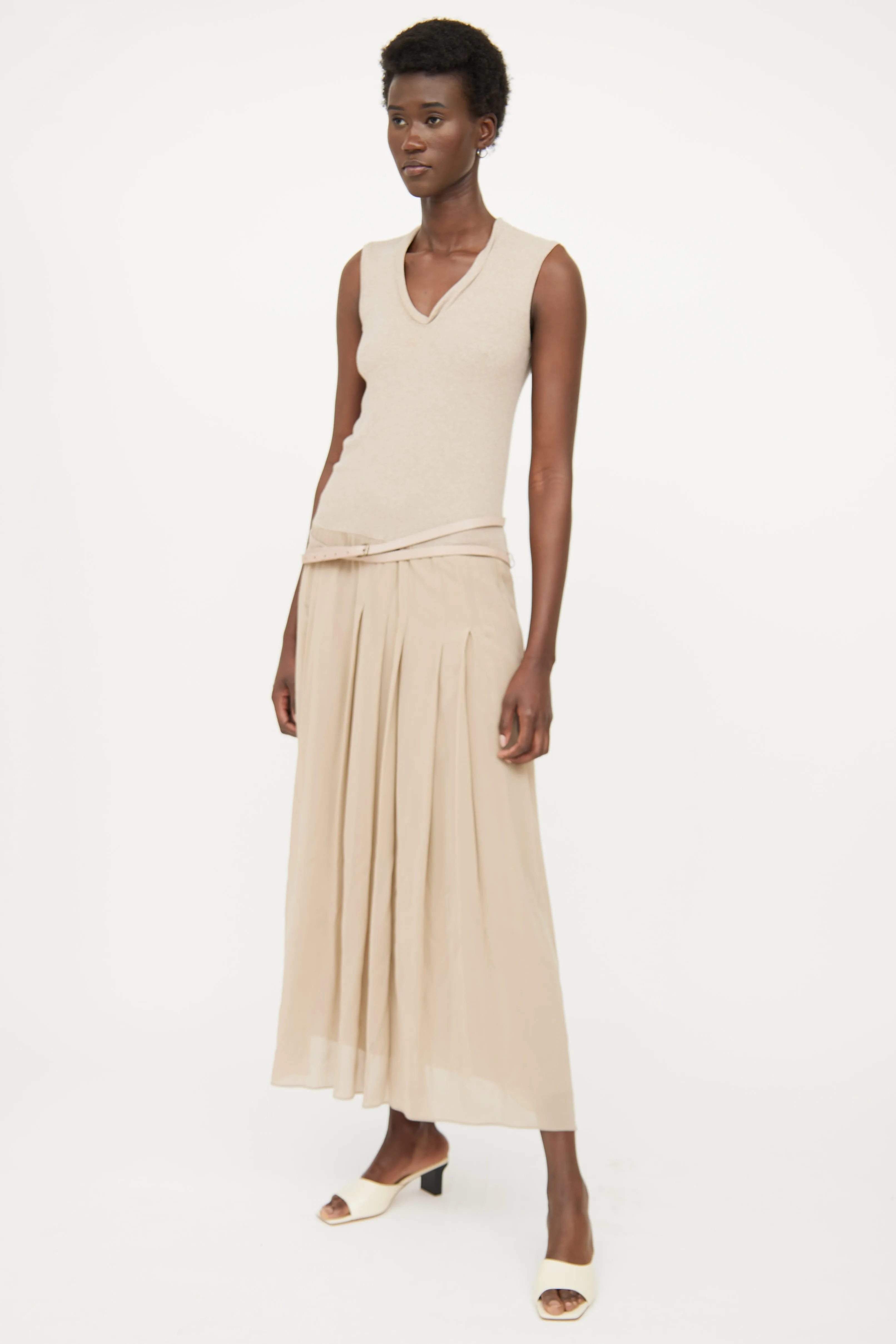 Taupe Silk Blend Maxi Dress