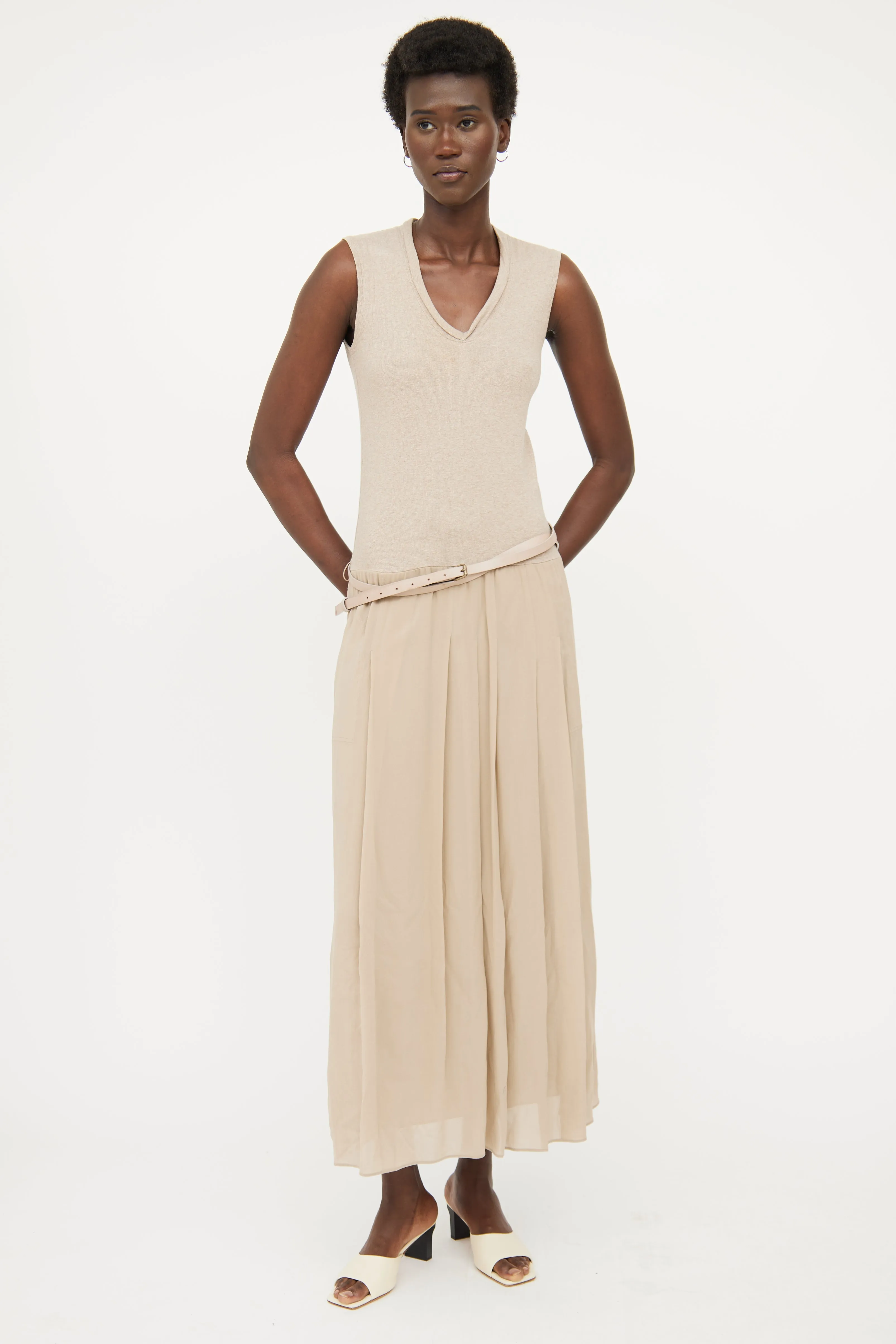 Taupe Silk Blend Maxi Dress