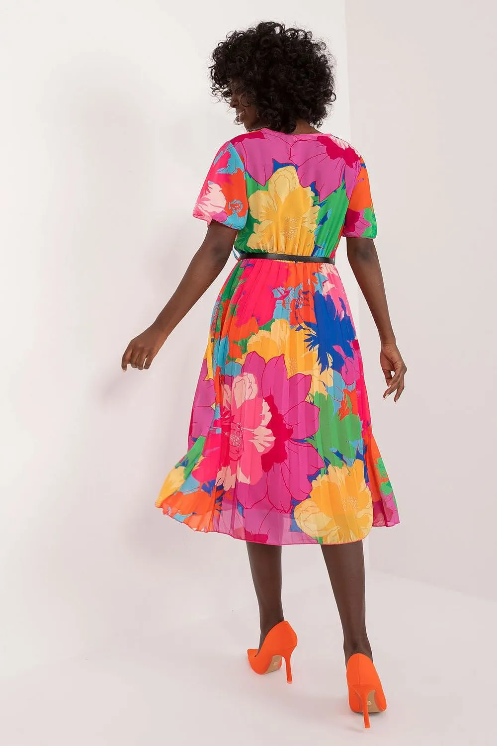 TEEK - Pleated Flowers Belted Dress