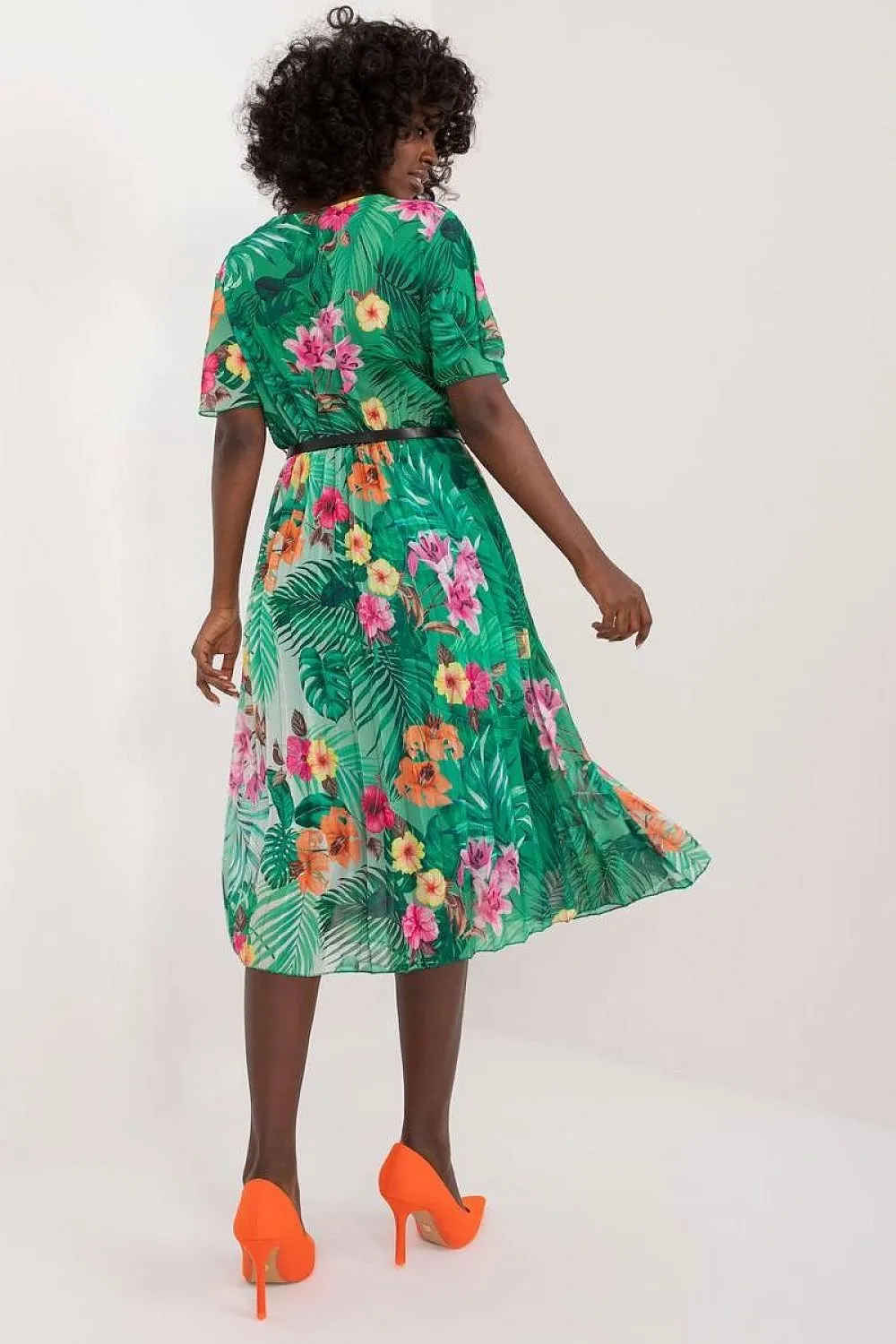 TEEK - Pleated Flowers Belted Dress