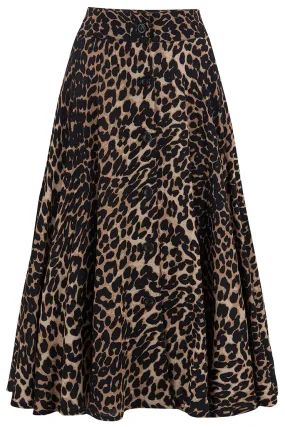 The "Beverly" Button Front Full Circle Skirt with Pockets in Leopard Print By Rock N Romance