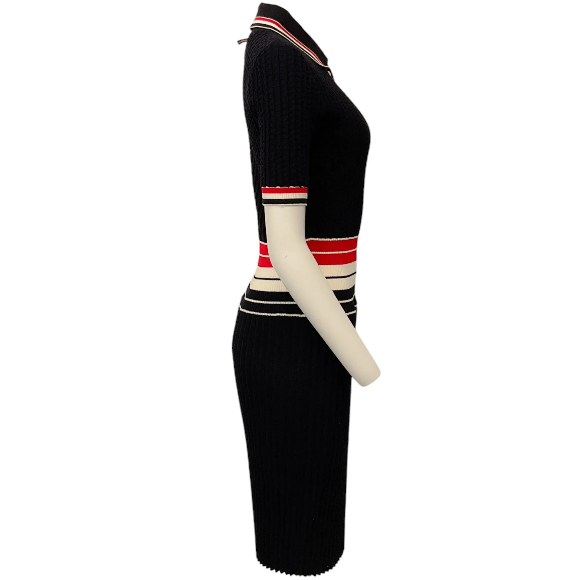 Thom Browne Navy / Red / White Cotton Rib Knit Polo Dress