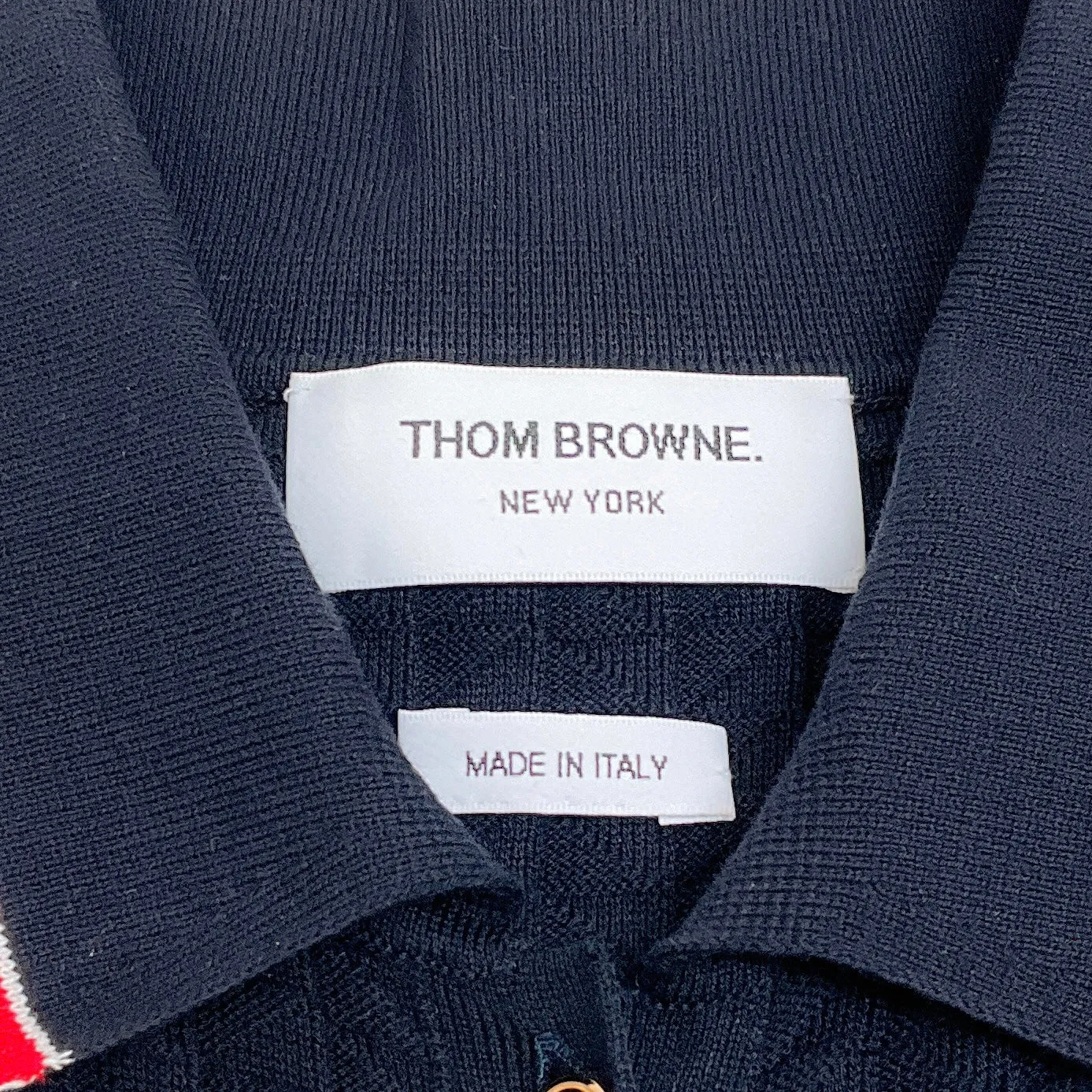 Thom Browne Navy / Red / White Cotton Rib Knit Polo Dress