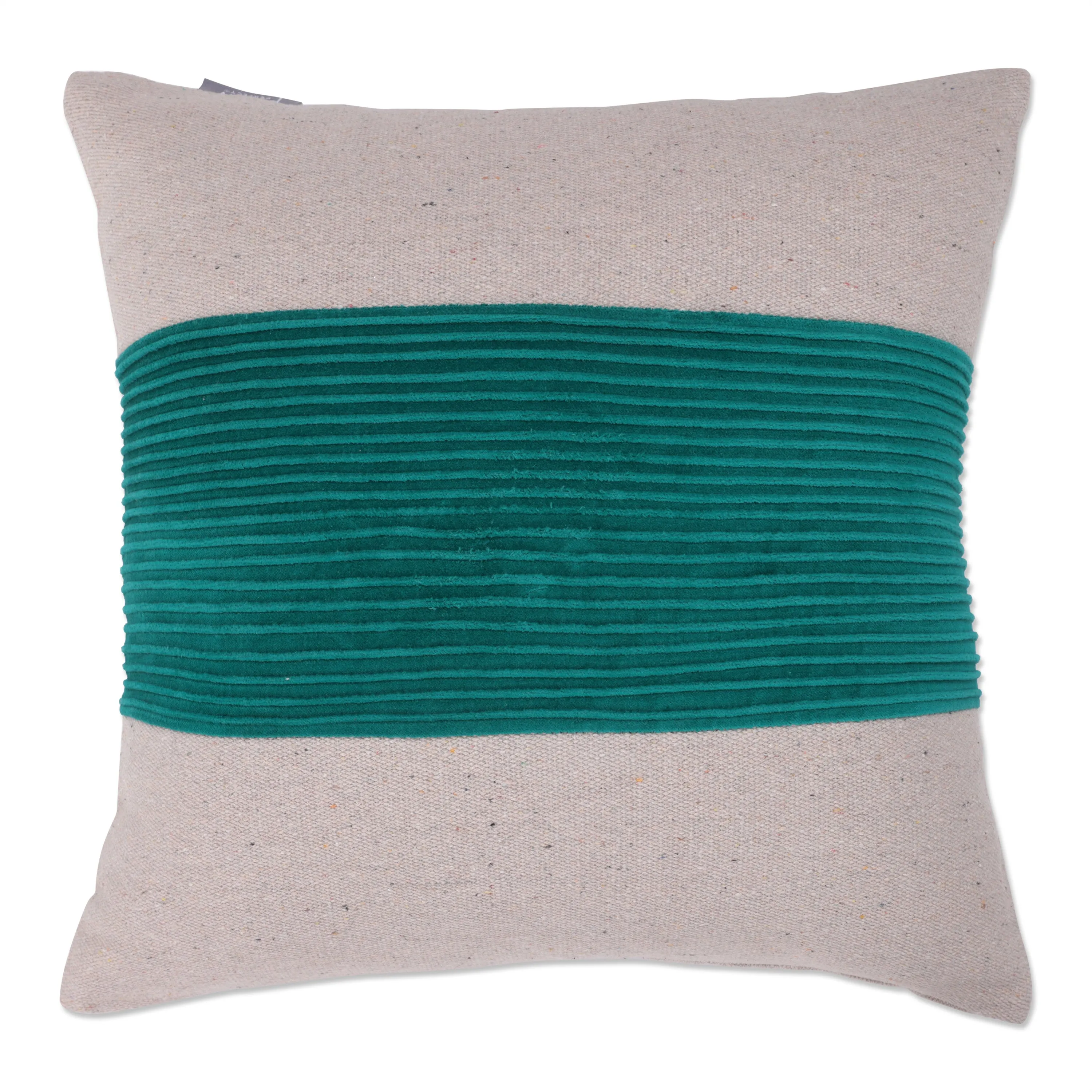 Throw Pillow in Wide Pleated Velvet Stripe Turquoise, 18" x 18"