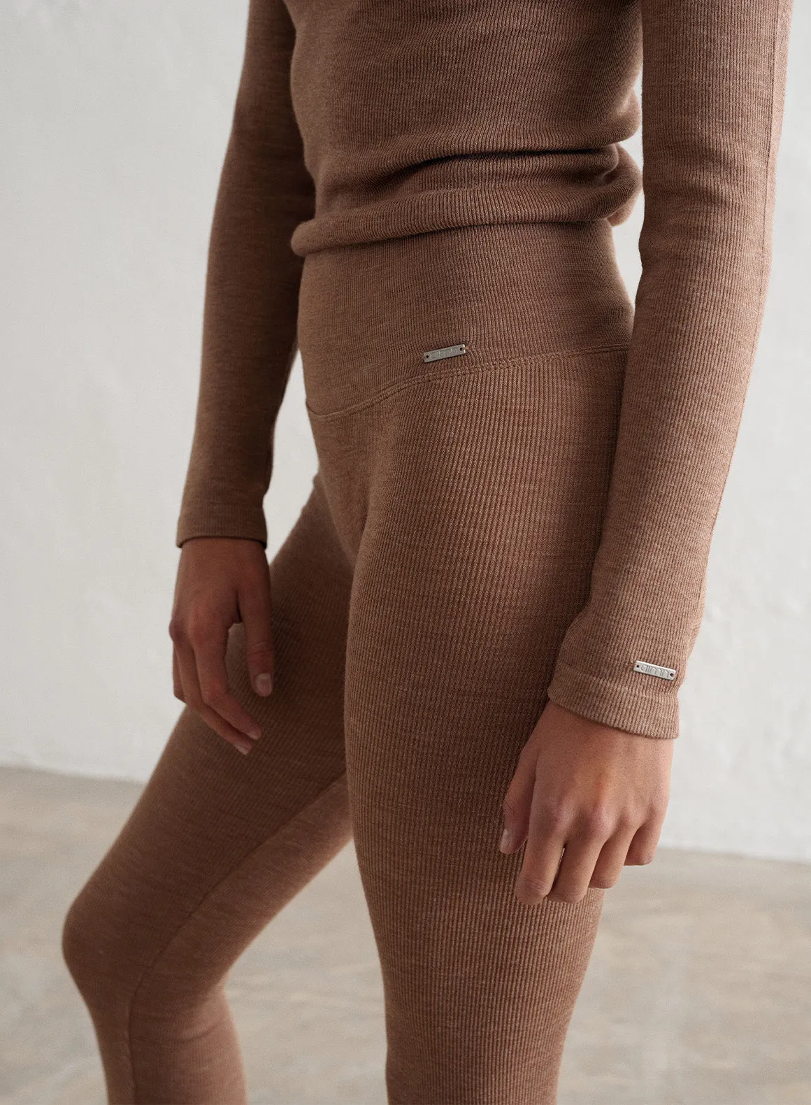 Toffee Melange Ribbed Wool Leggings